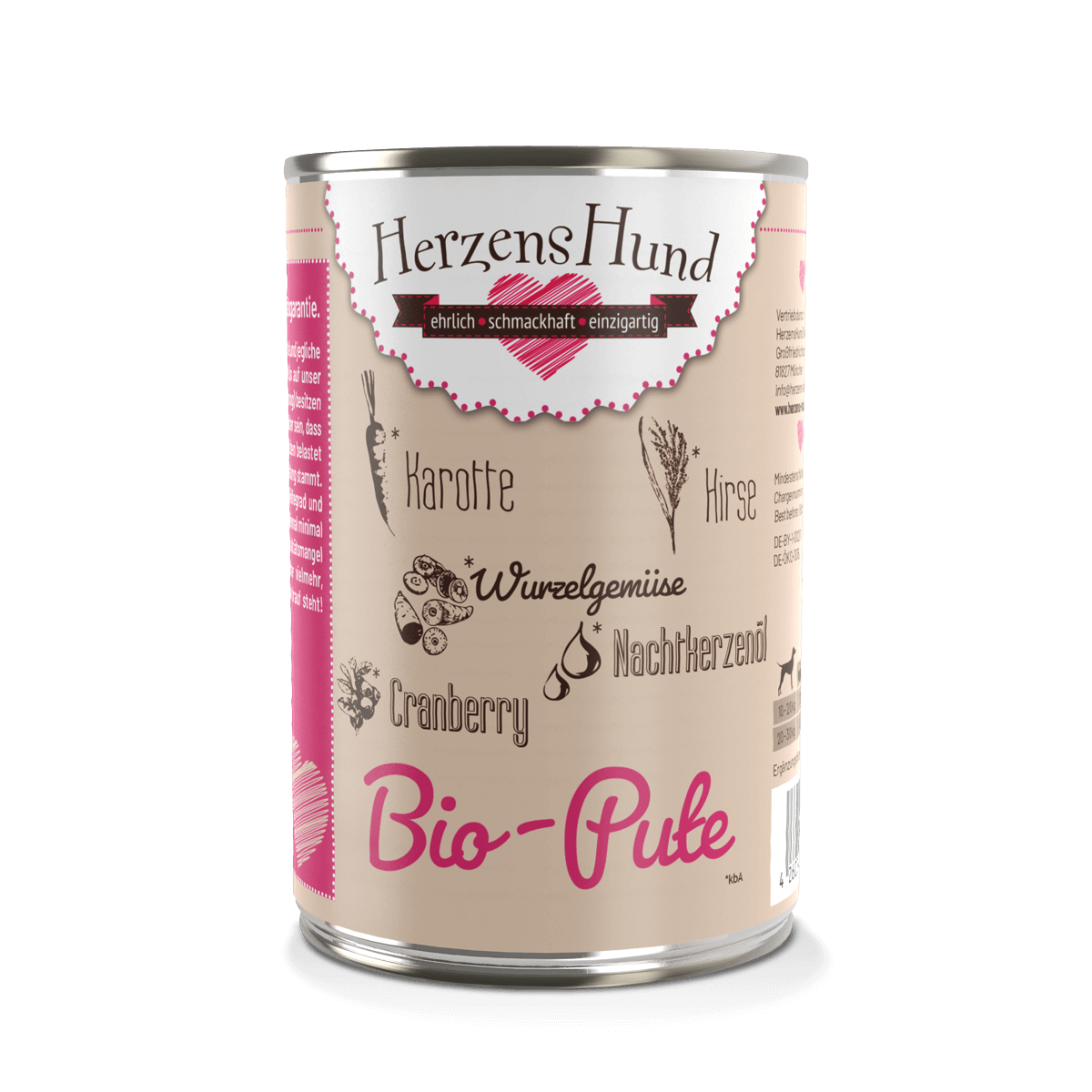 HerzensHund Hundenassfutter HerzensHund Adult 12x400g Bio Pute