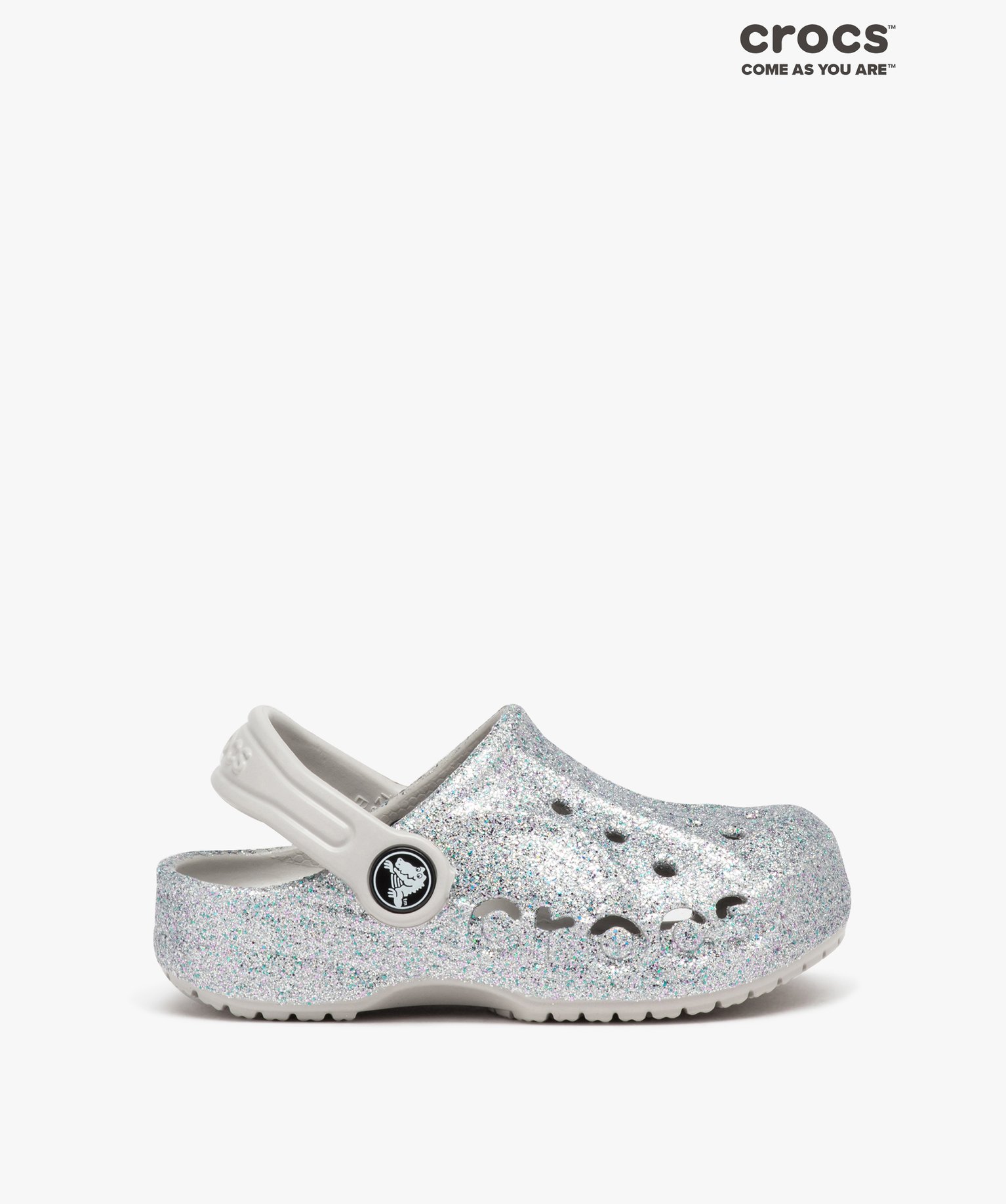 Sabots souples plage fille unis à paillettes - Crocs argent | GEMO