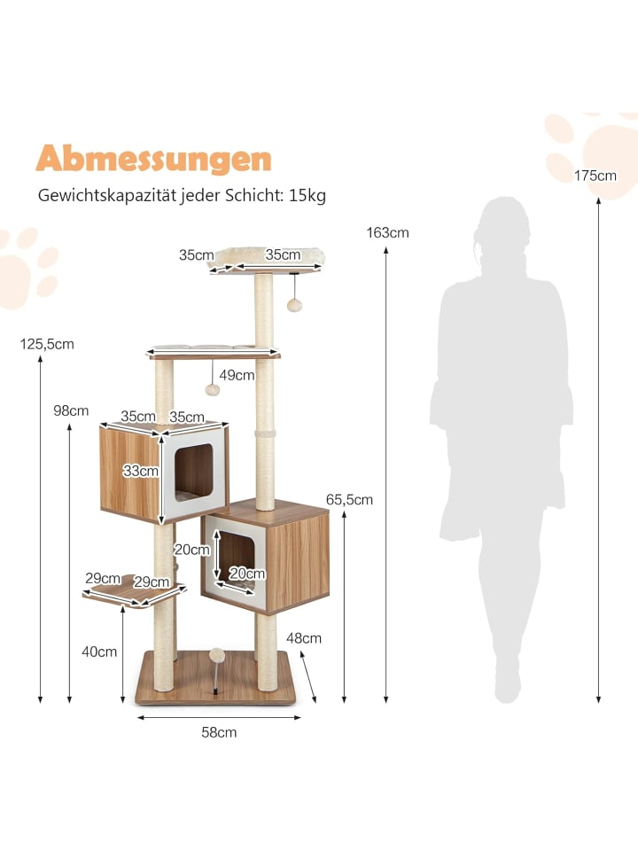 COSTWAY Kratzbaum 163 cm in Beige günstig kaufen 48 cm