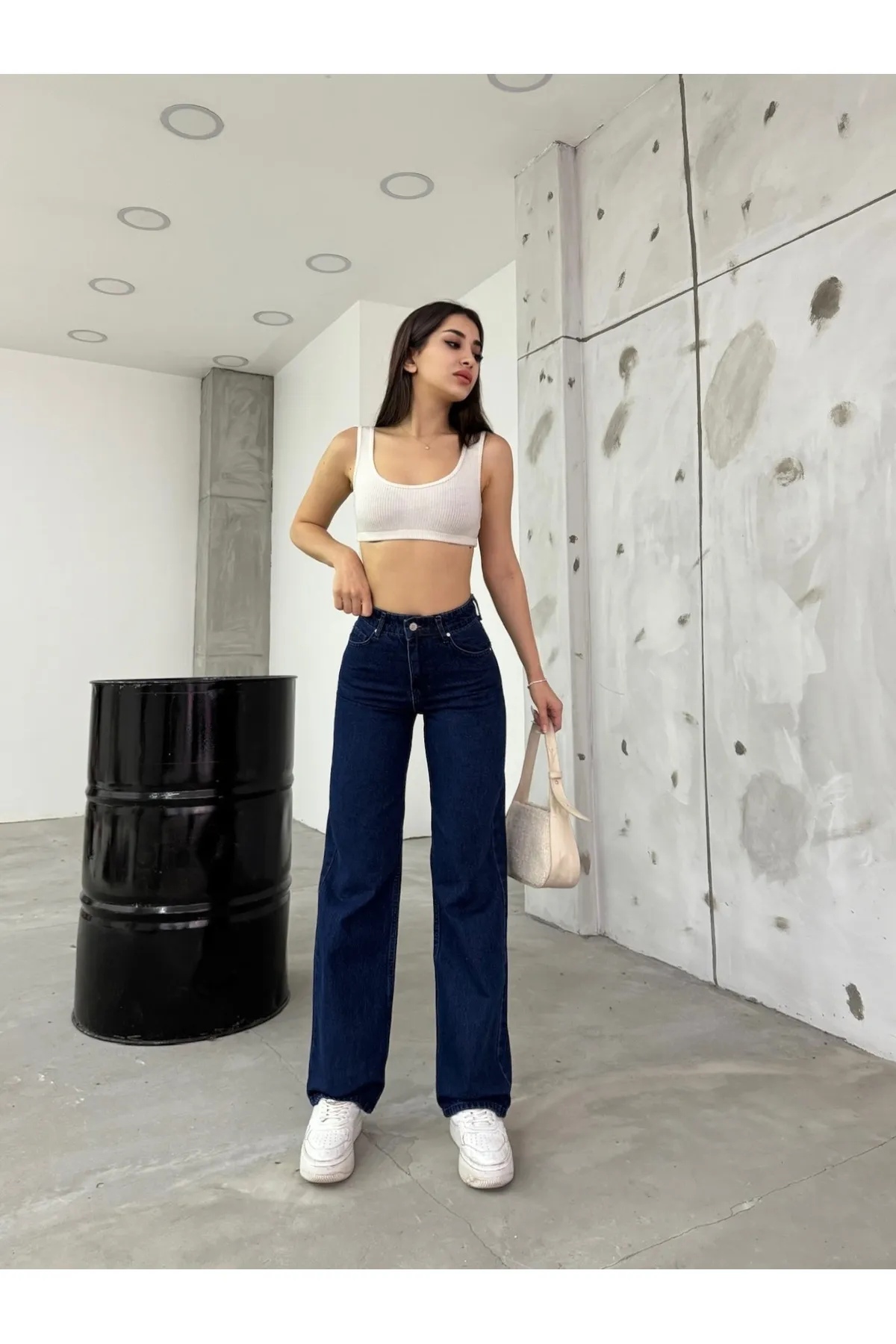 BİKELİFE  Marineblaue Palazzo-Jeans mit hoher Taille