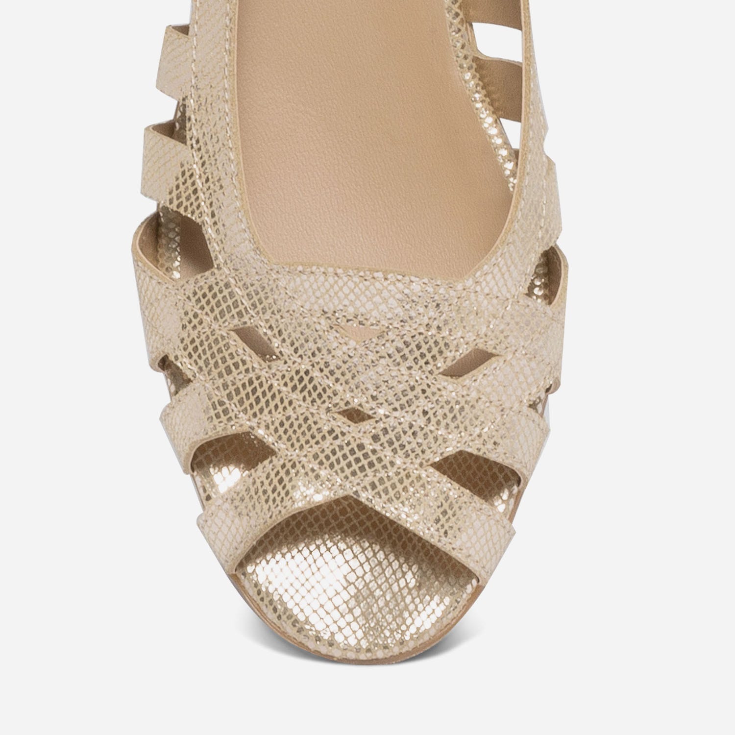 Ballerine open-toe dorée en cuir effet python