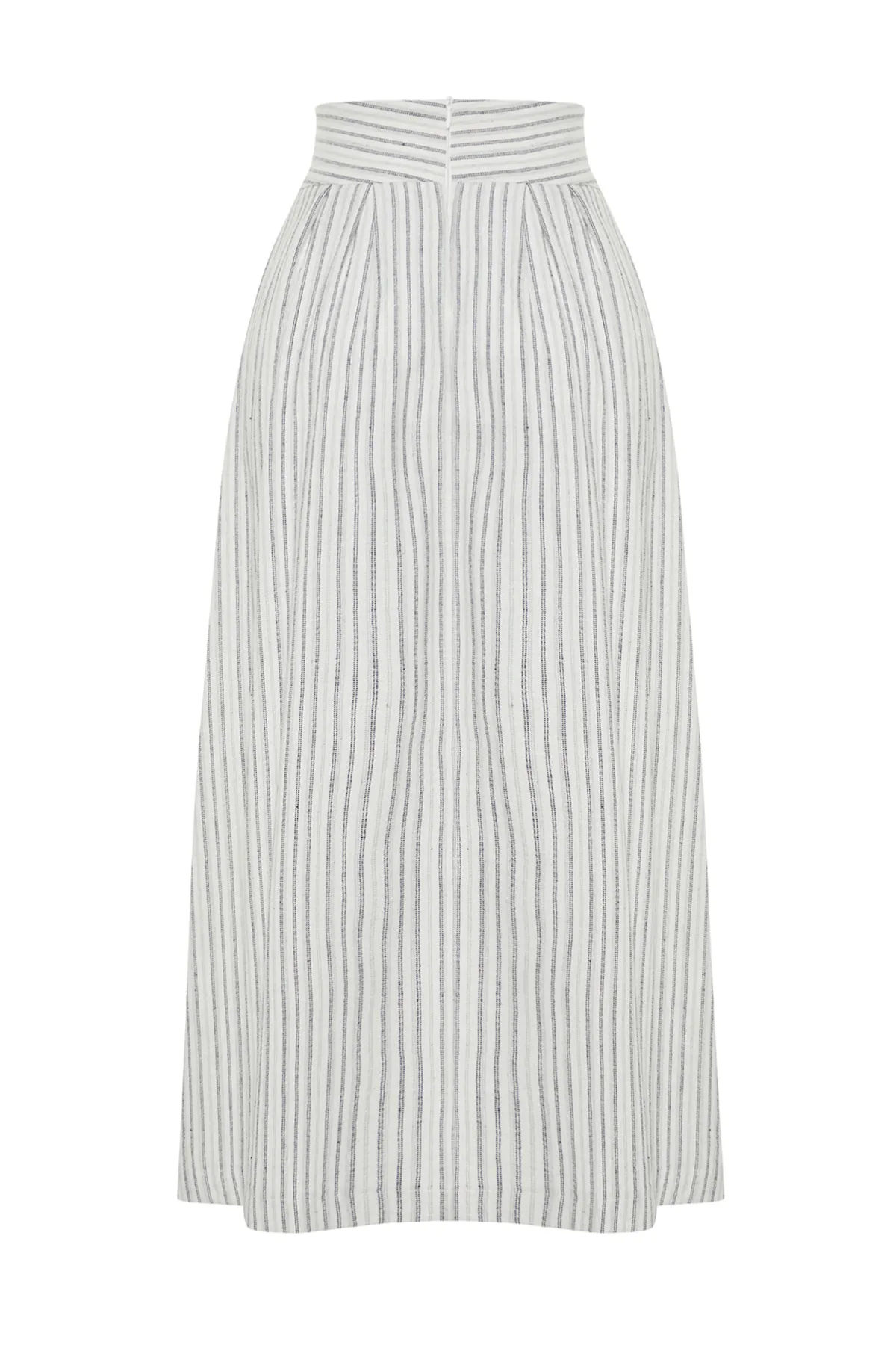 Trendyol Modest  Ecru gestreifter, gewebter Rock in Leinenoptik mit Taschendetail TCTSS24EE00007