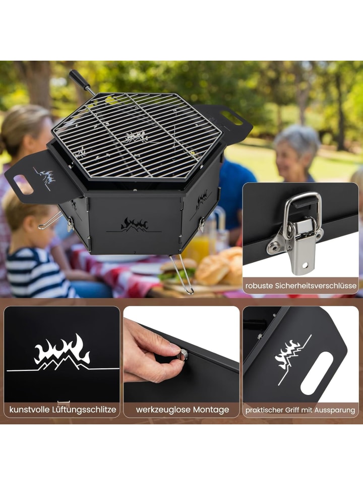 COSTWAY 2 in 1 Holzkohlegrill Feuerstelle 77x74x38cm in Schwarz günstig kaufen onesize