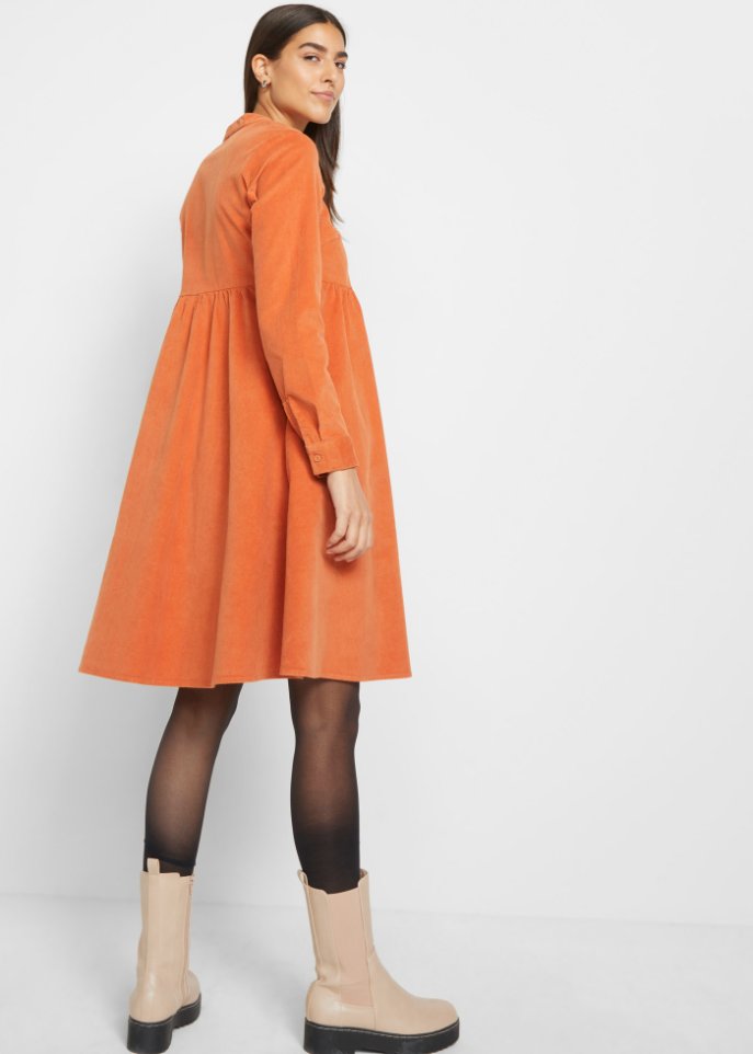 Baumwoll-Cord-Kleid mit Taschen in A-Line, knieumspielend