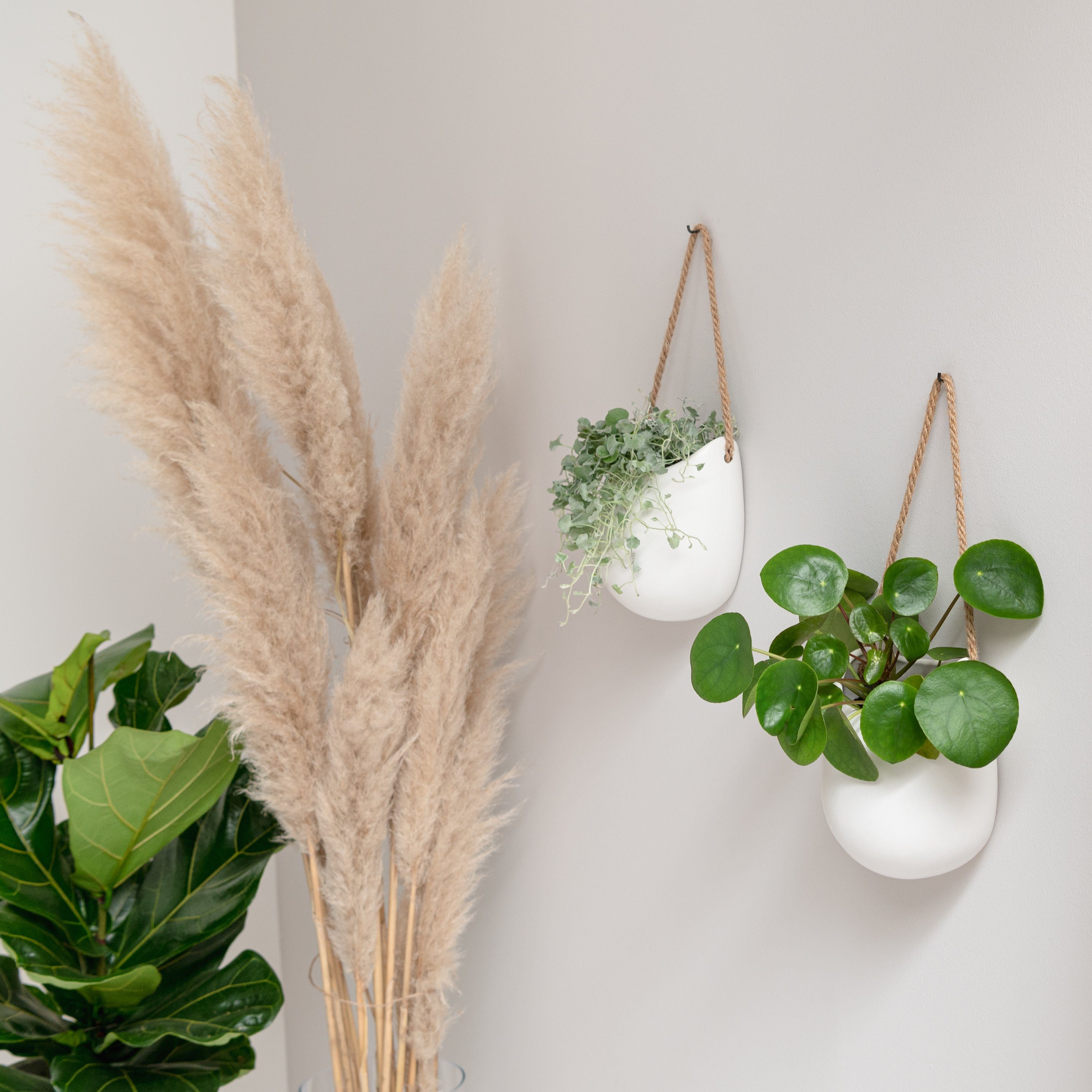 KAZAI. Blumentopf Keramik Wandvasen (Set, aus 2 Töpfen inkl. verschiedener Aufhänger, ohne Bohren), Wand-Blumentöpfe als originelle Wohn-Deko