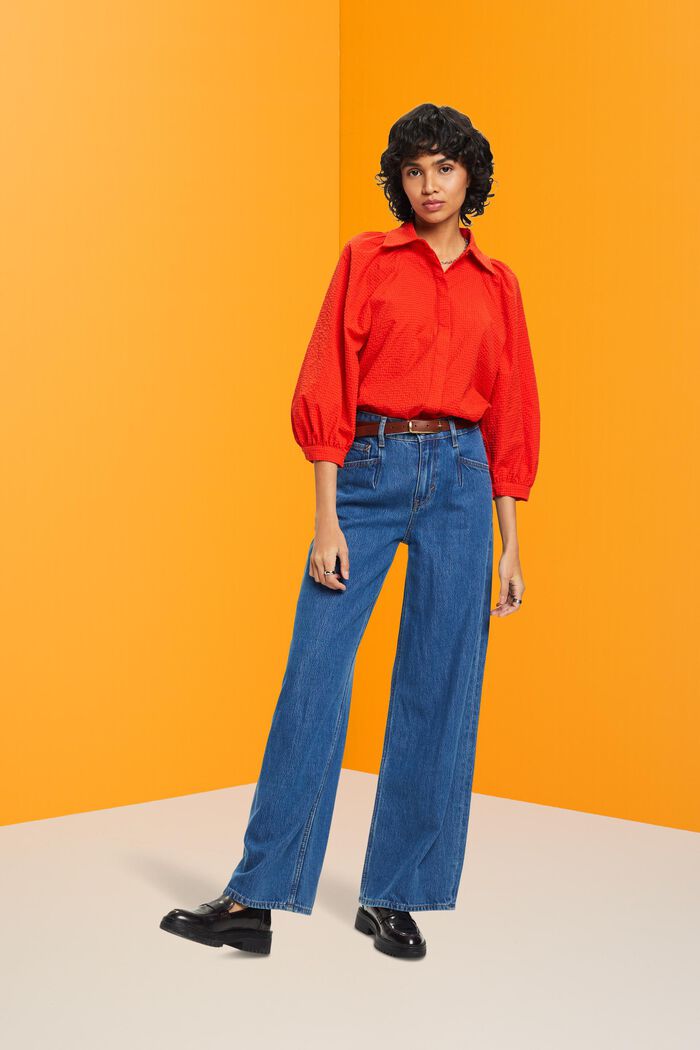 Seersucker-Bluse mit bauschigen Ärmeln