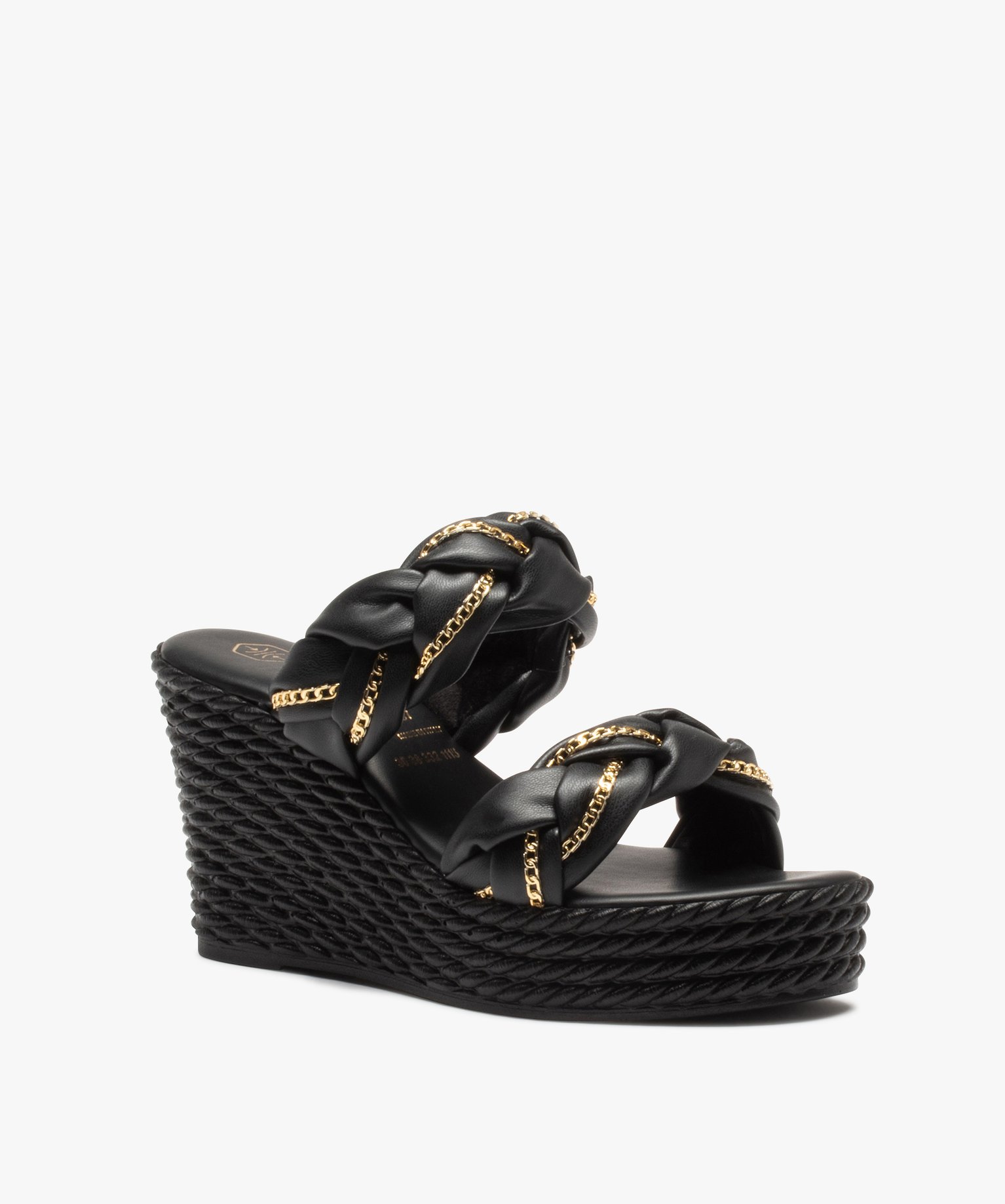 Mules femme compensées à brides tressées noir | GEMO