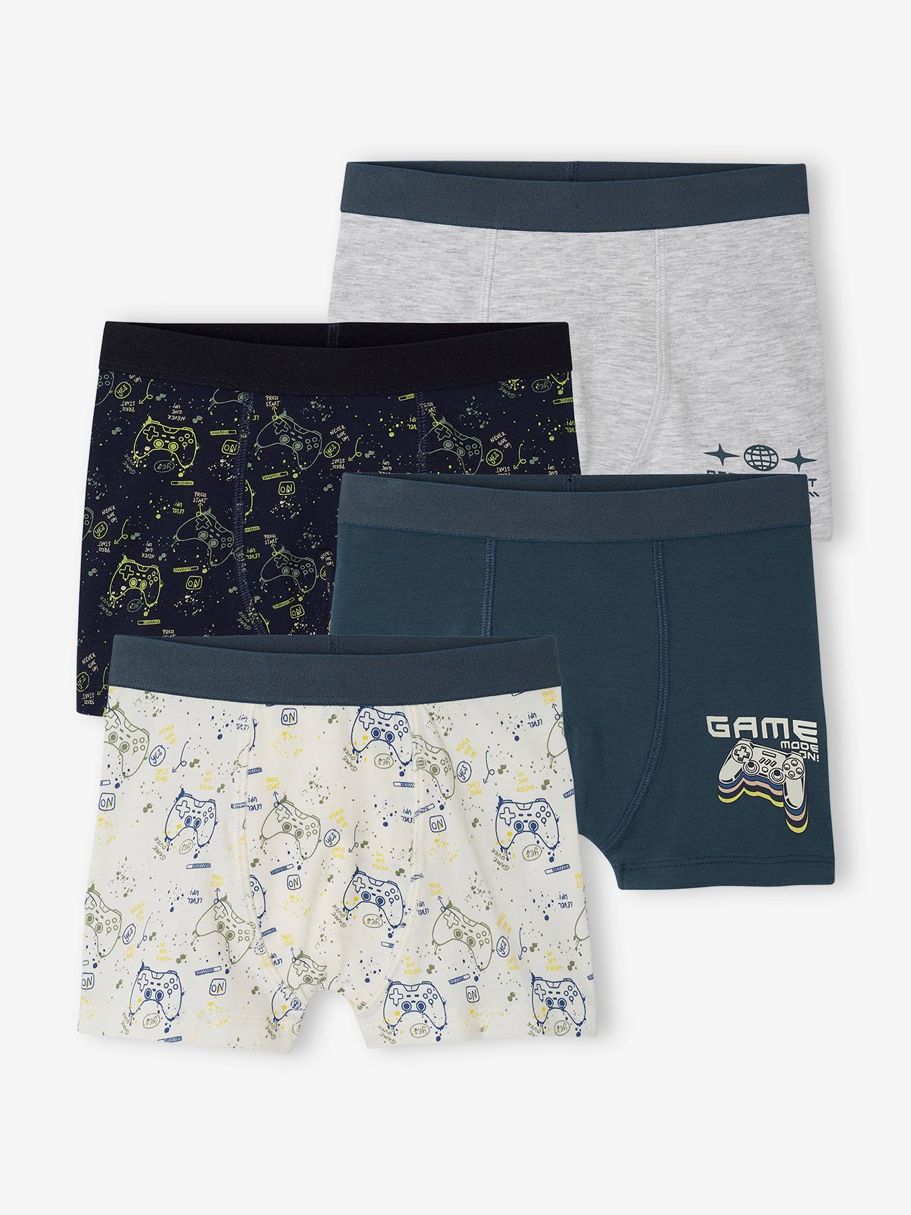 Vertbaudet 4er-Pack Jungen Boxershorts mit Bio-Baumwolle, Gaming - tinte