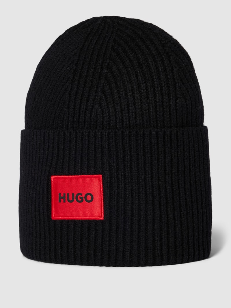 Beanie mit Label-Detail Modell 'Saffa' in schwarz