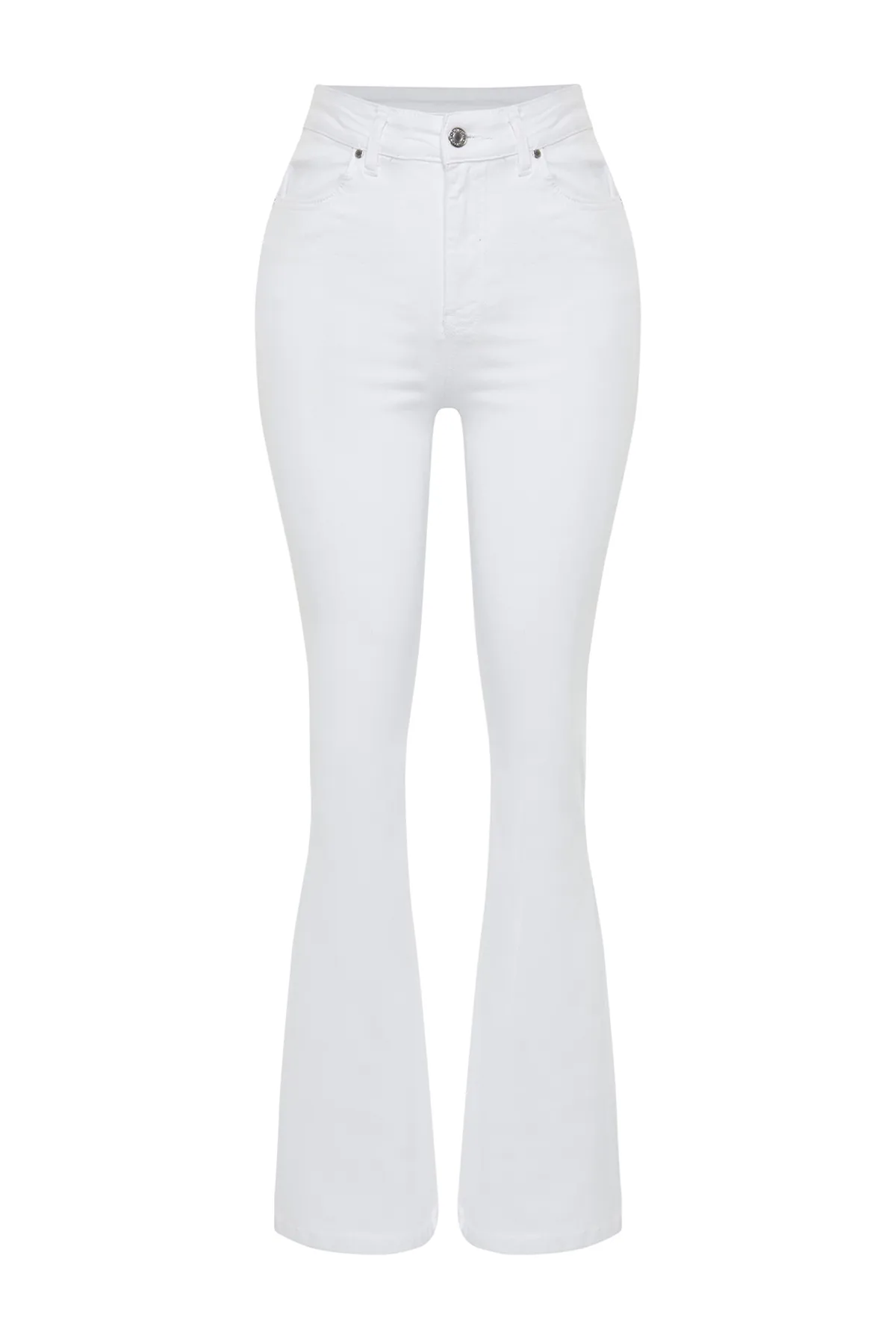 Trendyol Collection  Weiße Schlagjeans mit hoher Taille TWOSS24JE00267