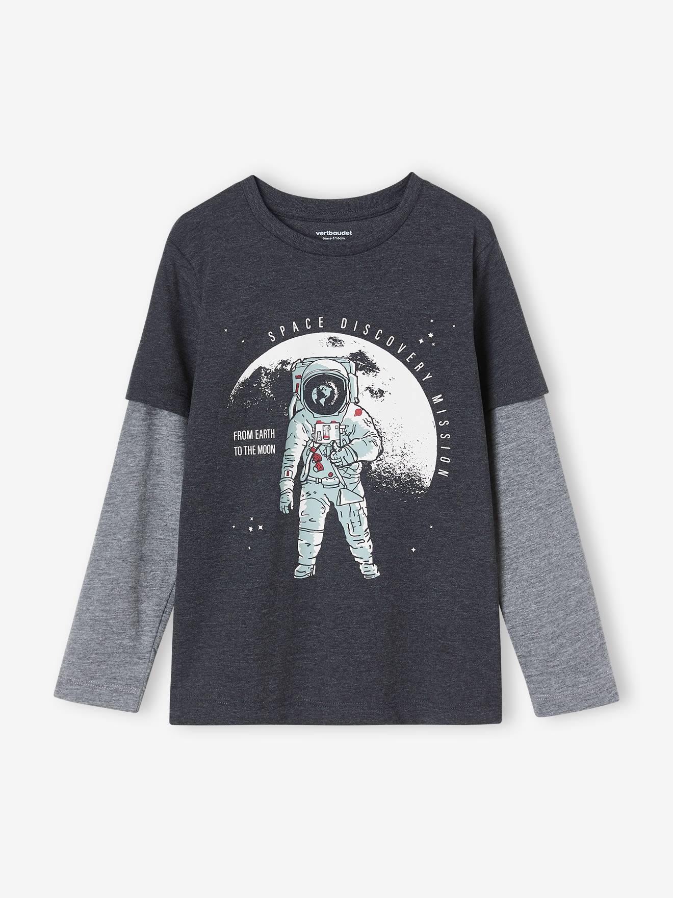 Tee-shirt effet doubles manches garçon bleu glacier