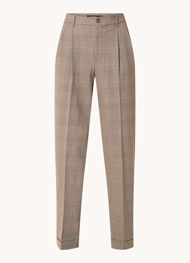 Ralph Lauren High waist loose fit trousers made of wool with pressed pleat and checked design