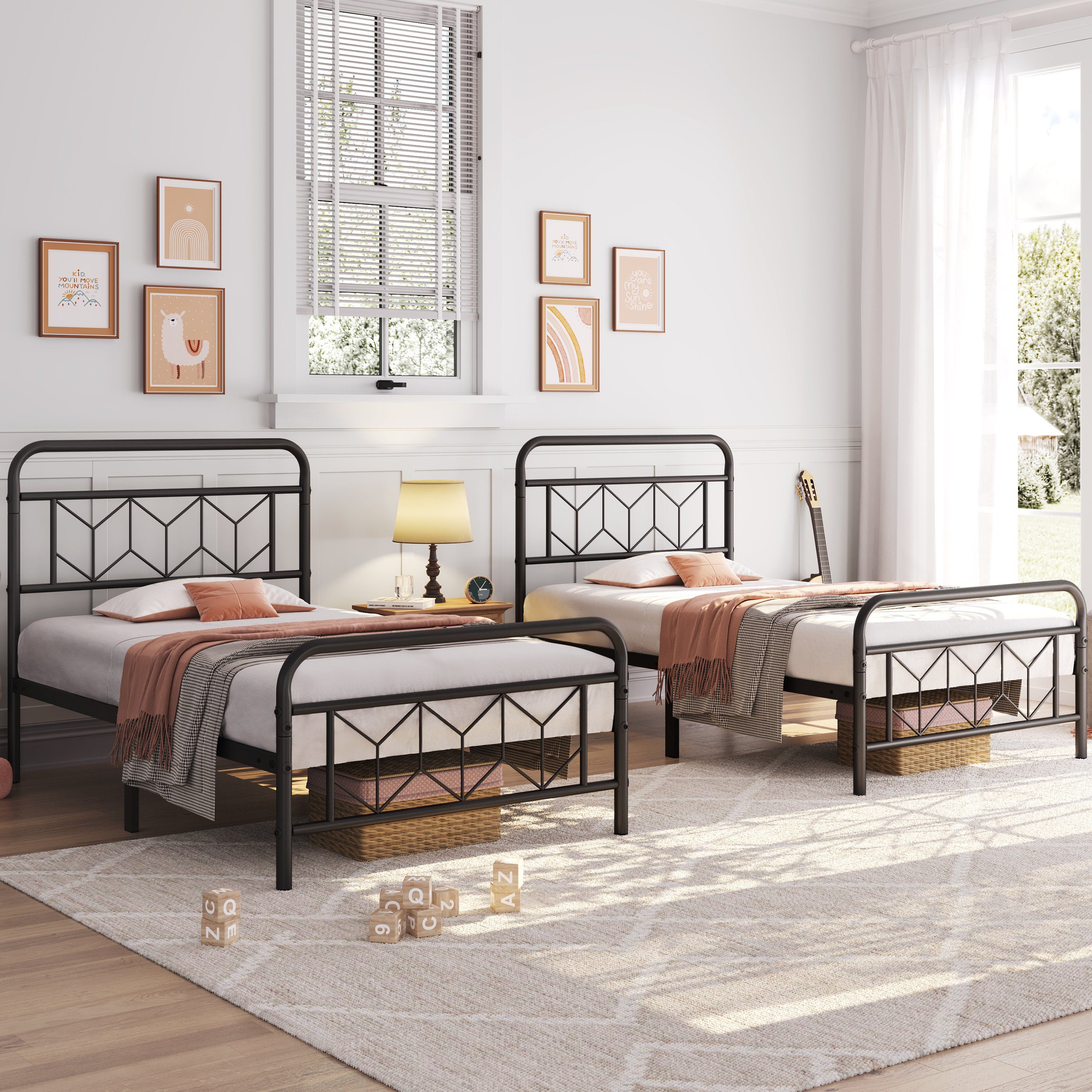 Yaheetech Metallbett, Vintage Bettrahmen mit Hohem Kopfteil, Bettgestell