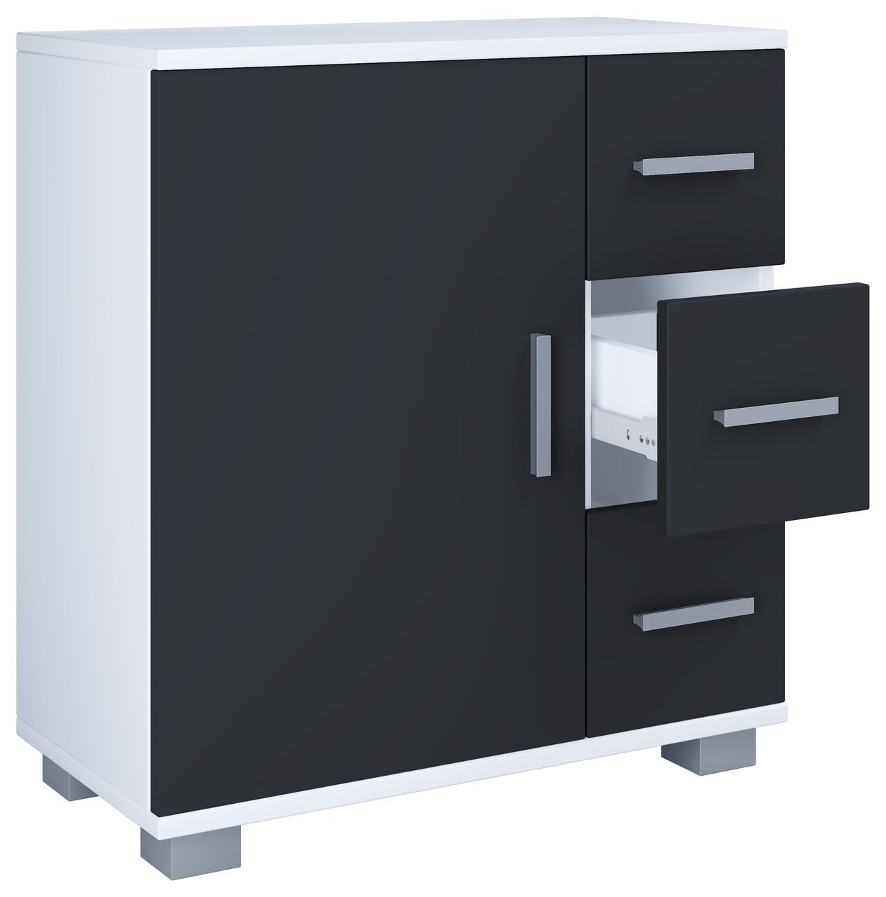 VCM Midischrank mit 3 Schubladen Zalo XL Weiß/Schwarz