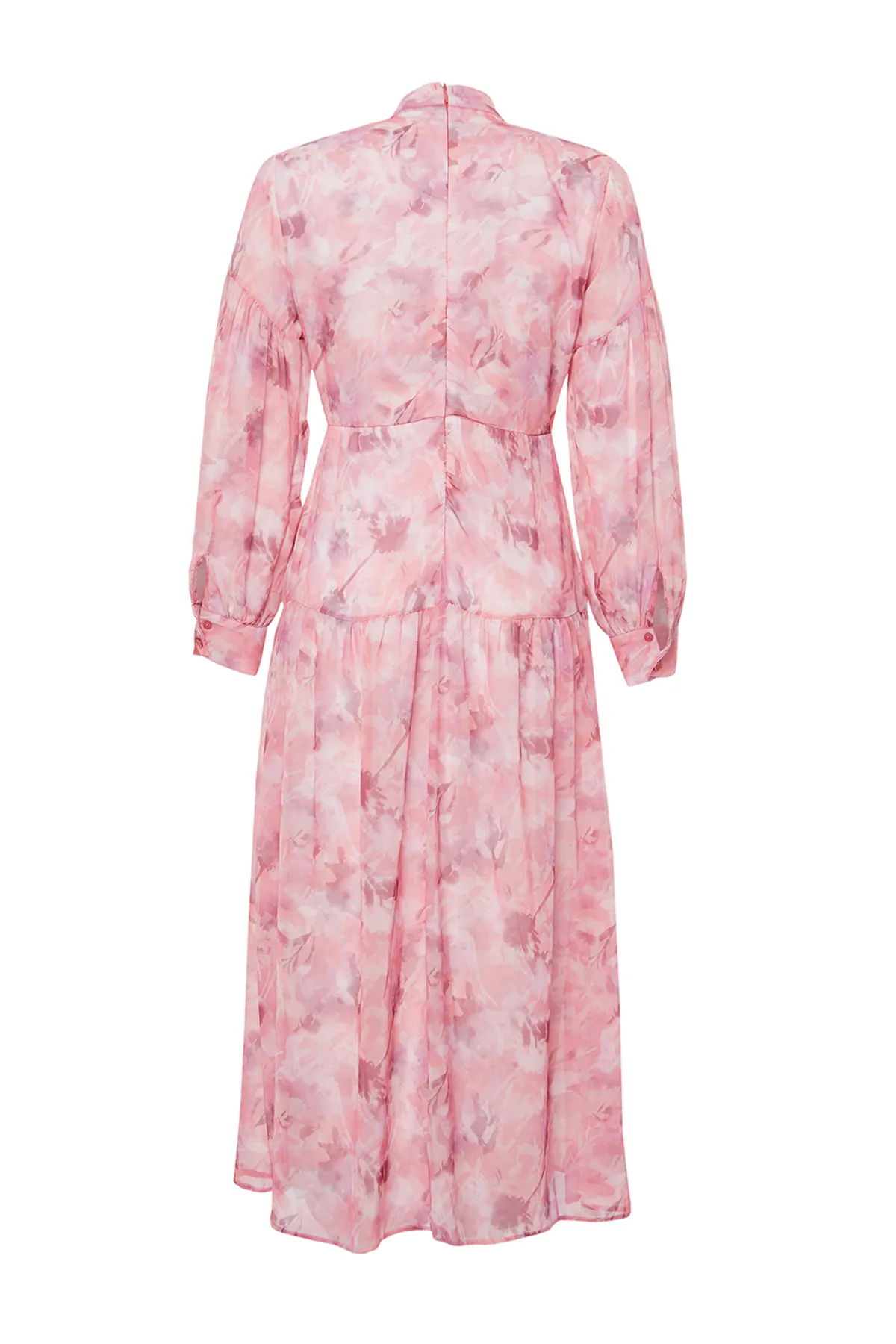 Trendyol Modest  Rosa gefüttertes, gewebtes Kleid mit Blumenmuster und Gürtel TCTSS24EB00075