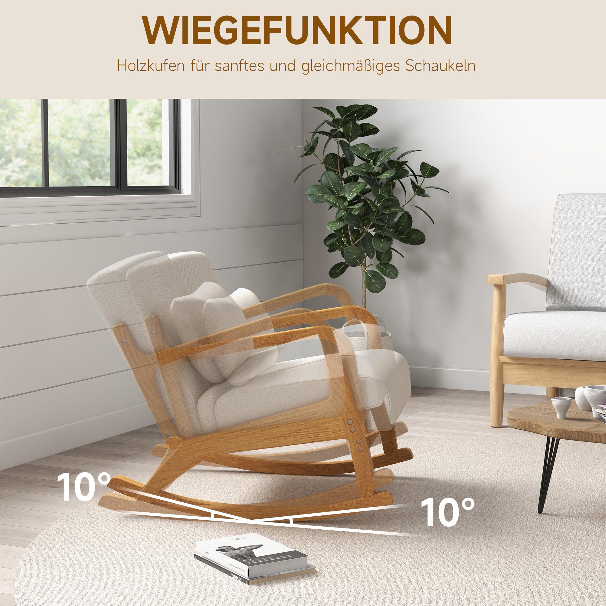 HOMCOM Schaukelstuhl Schwingsessel Relaxsessel mit weicher Polsterung (Schaukelsessel, 1 St), für Schlafzimmer, Wohnzimmer, Creme