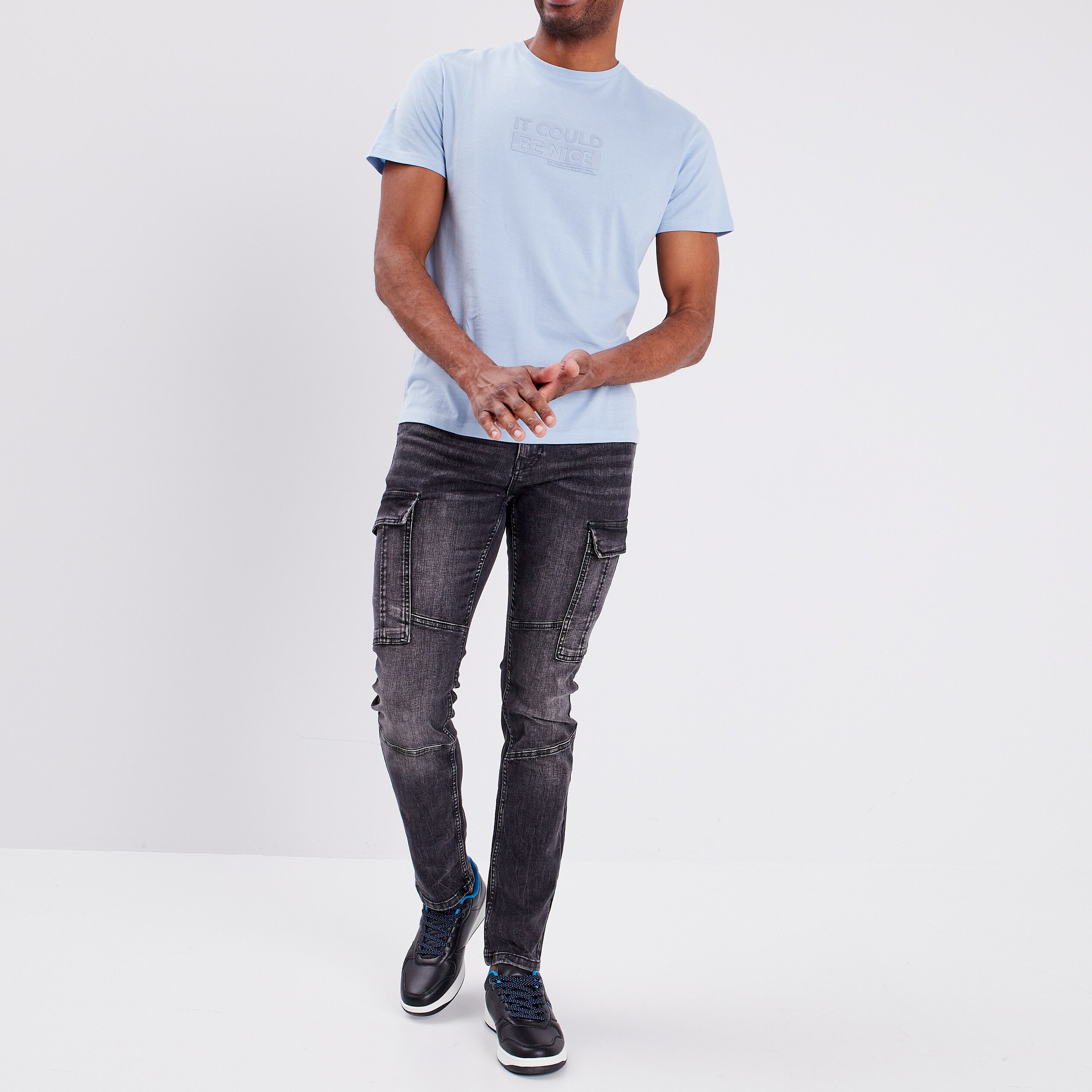 Jeans cargo slim denim noir homme | La Halle