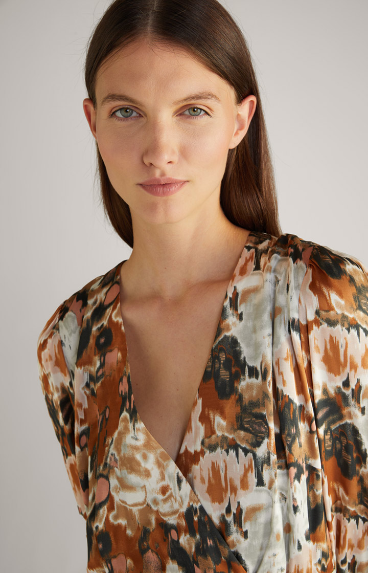Satin-Kleid in Braun/Schwarz/Ecru gemustert