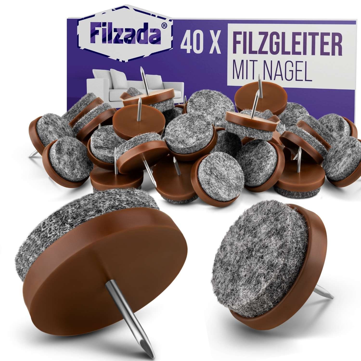 Filzada Filzgleiter 40x Filzgleiter Nagel Ø20mm Filz Möbelgleiter zum Nageln Stuhlgleiter