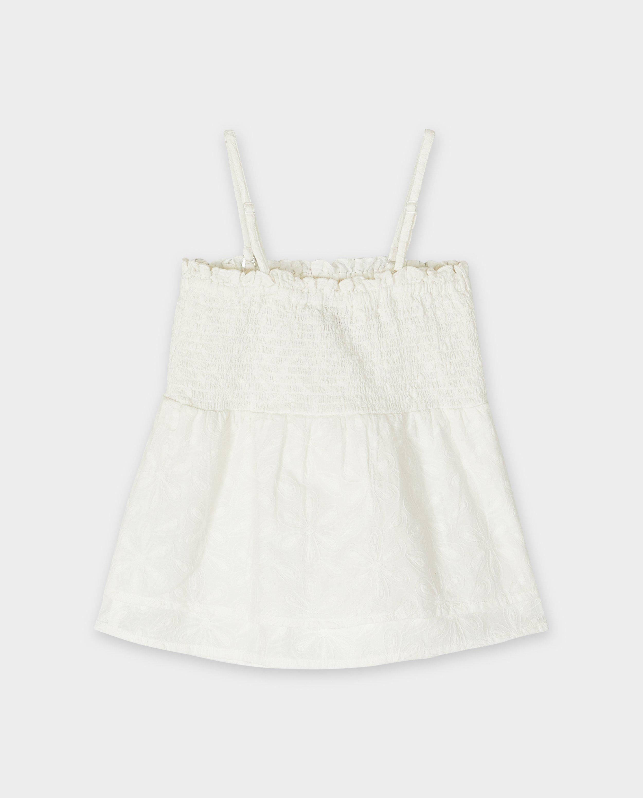 Bluză albă cu broderie florală din denim albastru indian