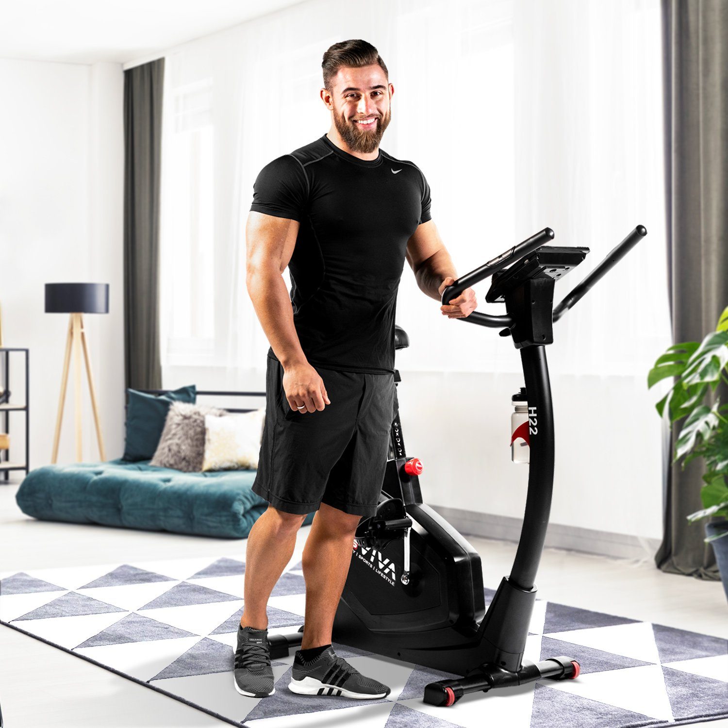 AsVIVA Heimtrainer & Ergometer AsVIVA H22 Pro Bluetooth, Kinomap kompatibel, LED Computer inkl. Tablethalterung