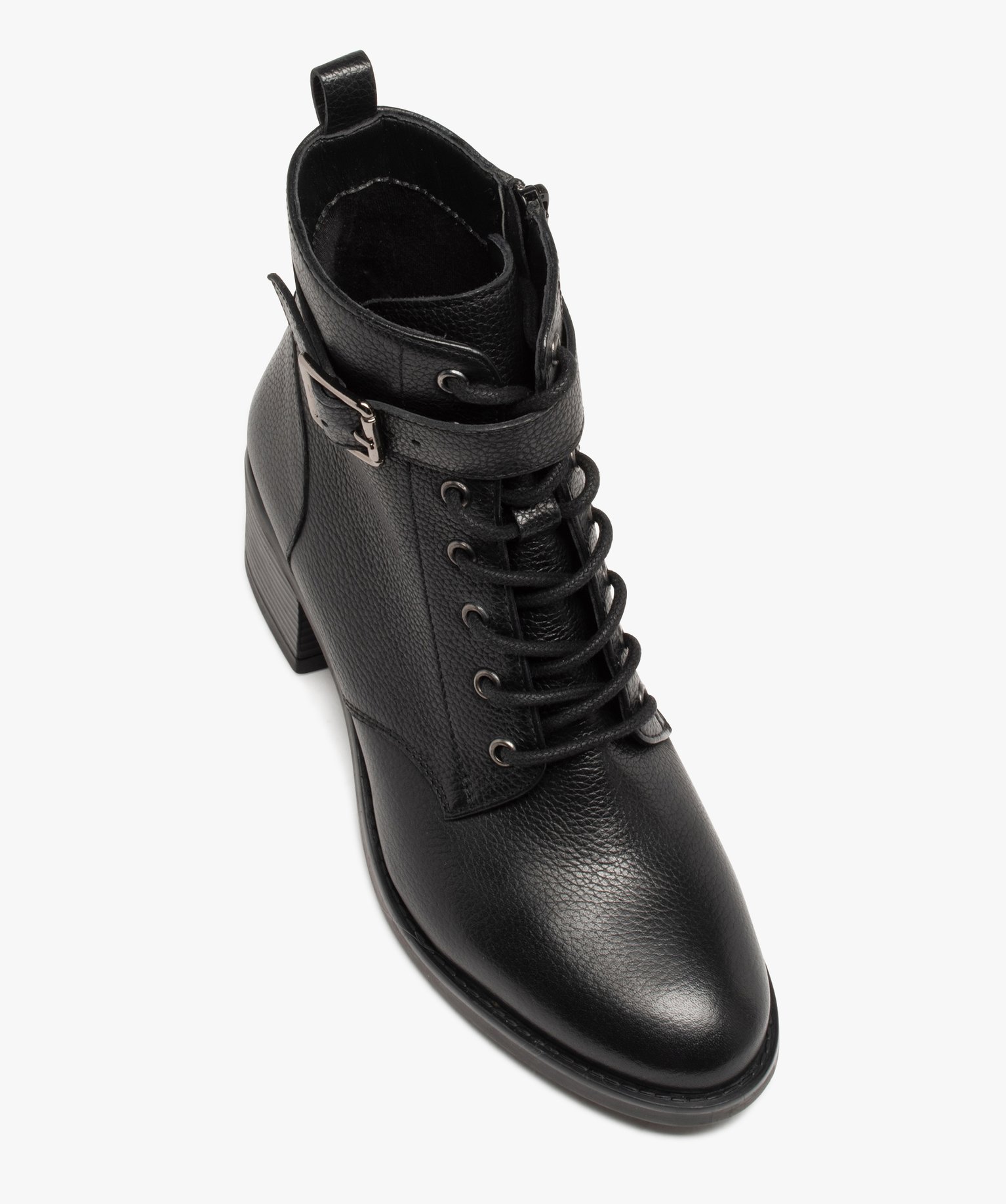 Bottines femme à talon en cuir grainé uni - Taneo noir | GEMO