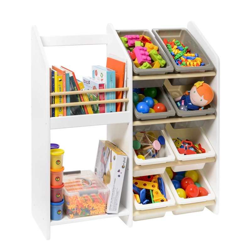 Etagère combinée 8 bacs blancs et gris Oxybul
