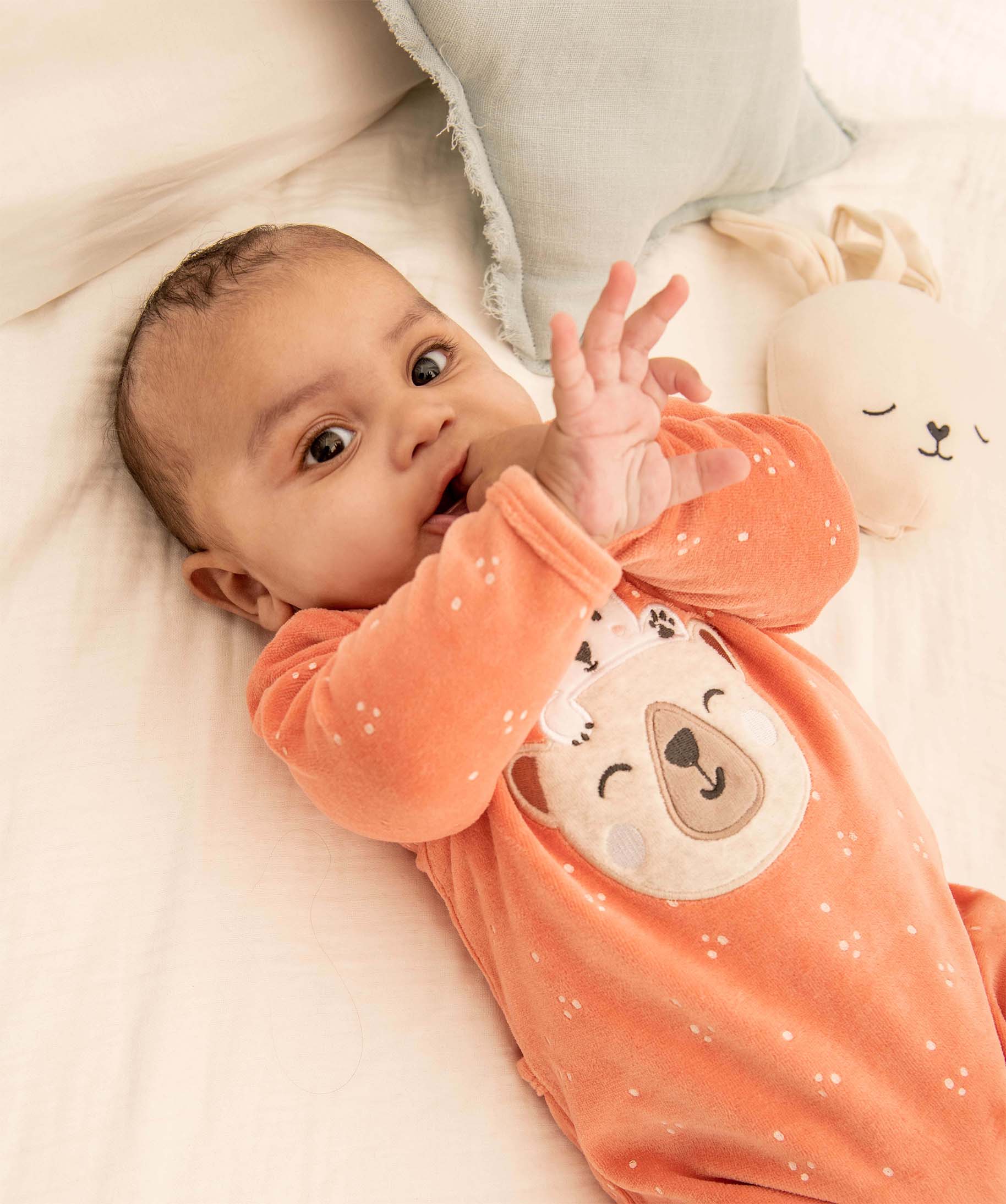 Pyjama bébé à pont-dos en velours à motifs ours orange | GEMO