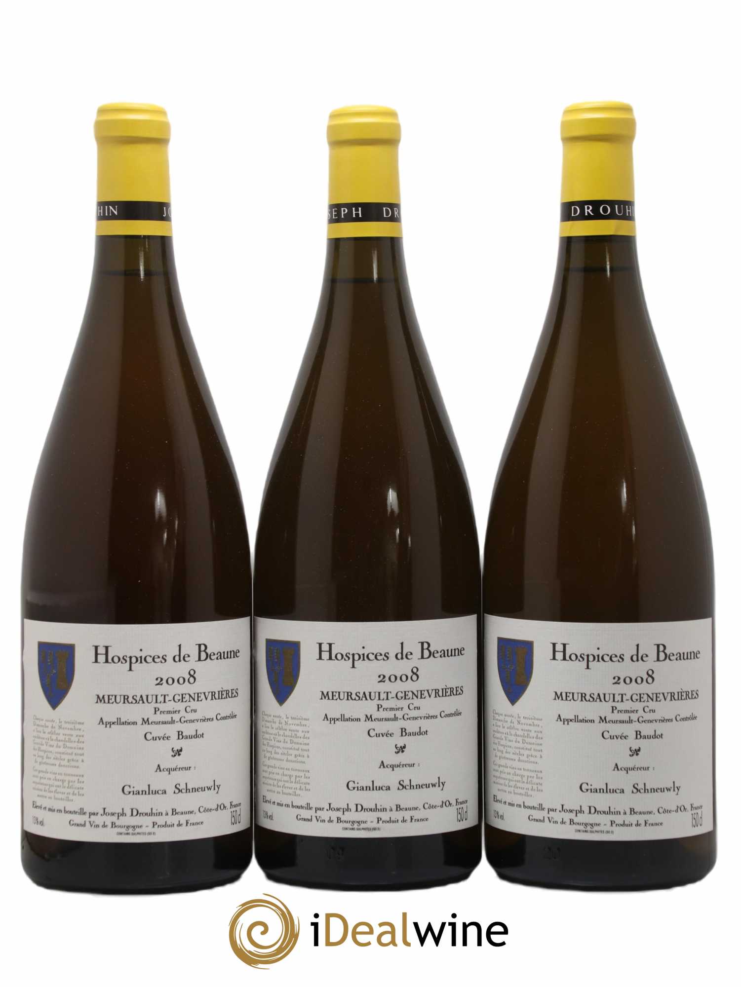 Meursault 1er Cru Hospices de Beaune Genevrières Cuvée Baudot - Joseph Drouhin 2008 - Lot de 3 Magnums