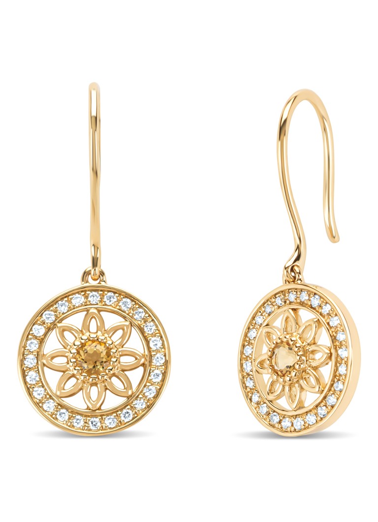 Diamond Point Yellow gold earrings, 0.13 ct citrine, Birthstones