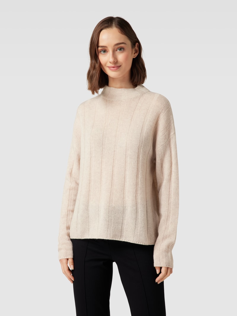 Kaschmirpullover mit Stehkragen in beige meliert