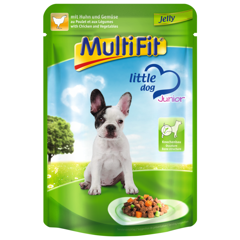 MultiFit Hundenassfutter MultiFit Junior Little Dog Pouch Jelly Huhn & Gemüse 24x100g