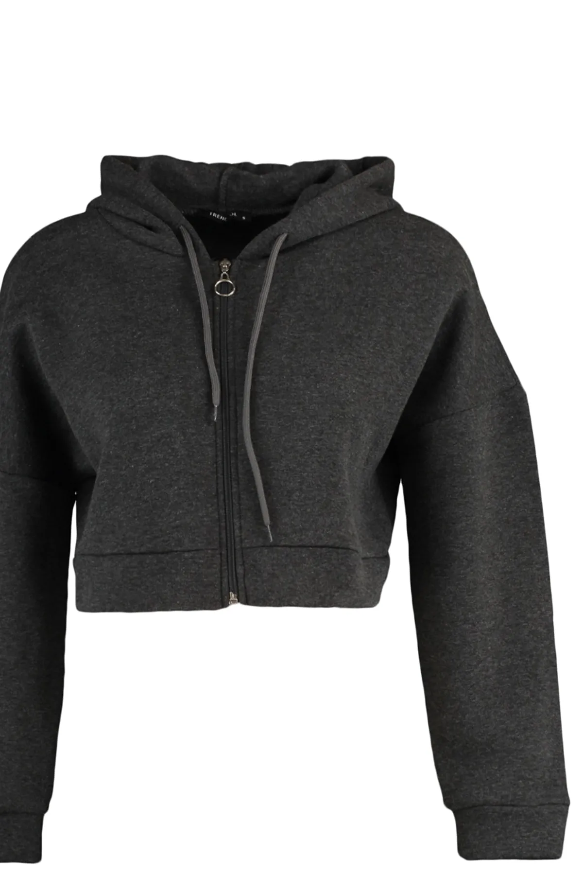 Trendyol Collection  Anthrazitfarbenes Strick-Sweatshirt mit Reißverschluss und Kapuze aus dickem Fleece innen TWOAW23SW00028