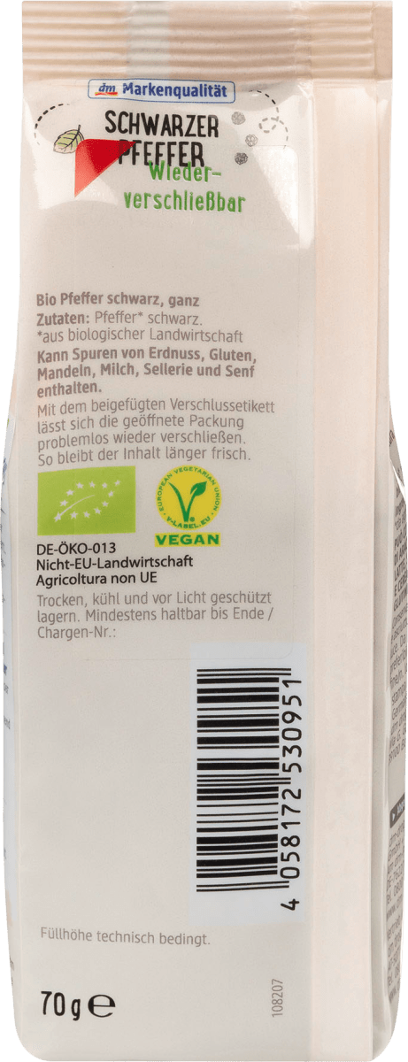 Schwarzer Pfeffer, ganze Körner, 70 g
