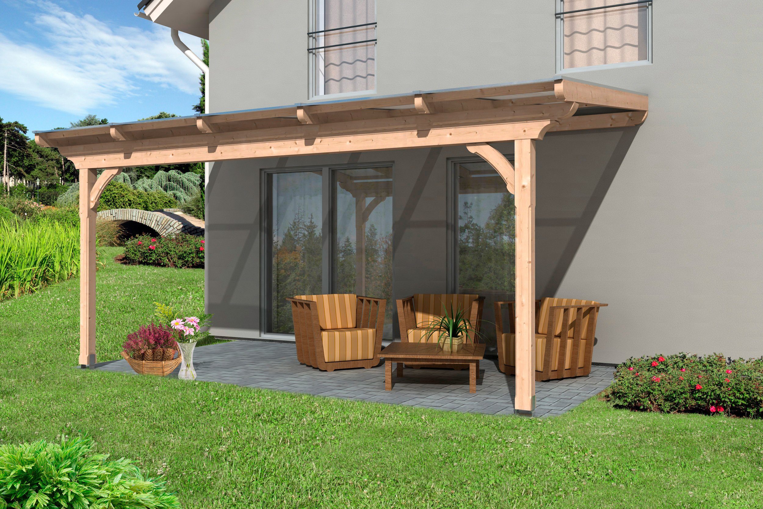 Skanholz Terrassendach Ravenna, BxT: 541x250 cm, Bedachung Doppelstegplatten, 541 cm Breite, verschiedene Tiefen