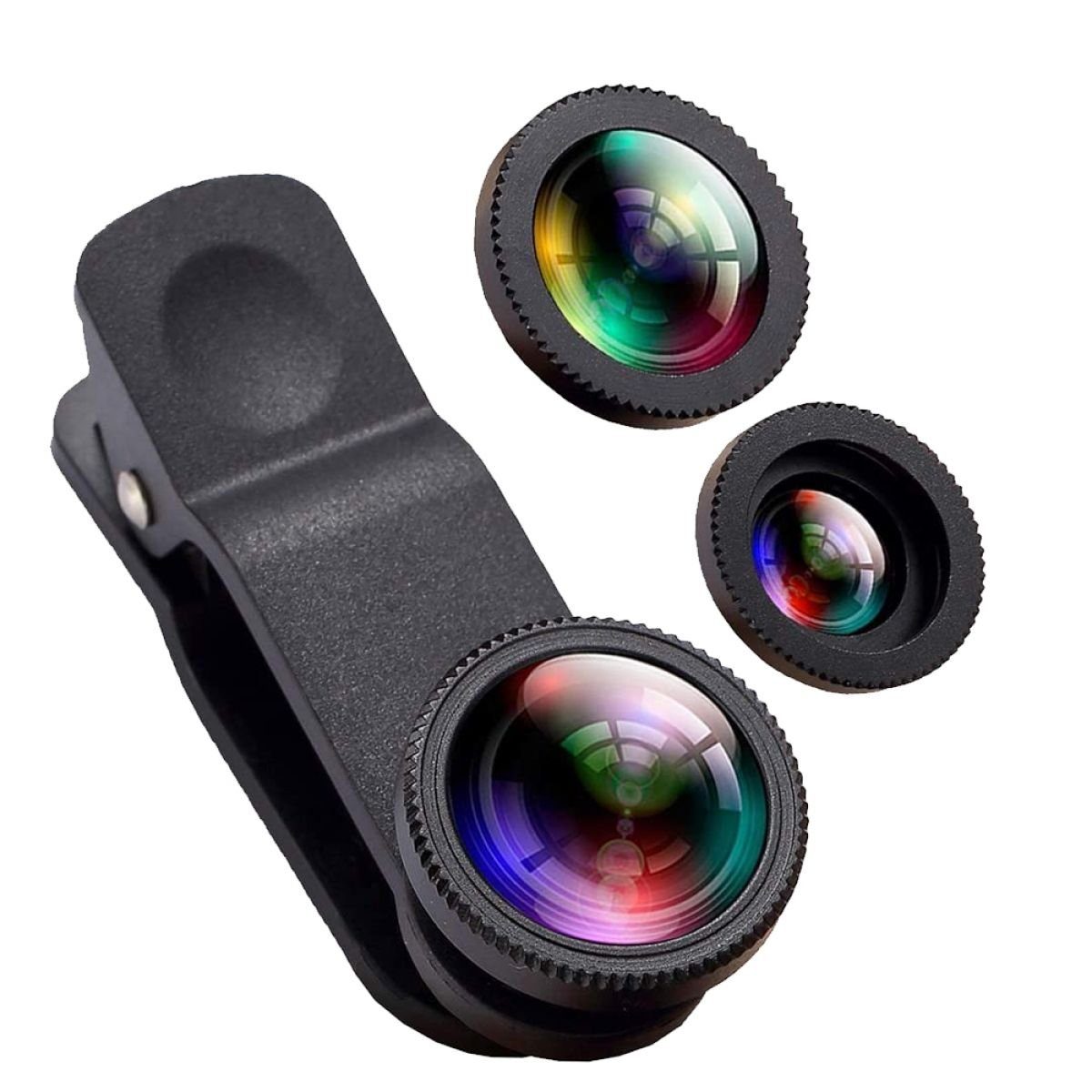 ZmdecQna 3-in-1 Universal Fischaugen- Weitwinkel- Makro-Clip-Kameraobjektiv-Set Fisheyeobjektiv