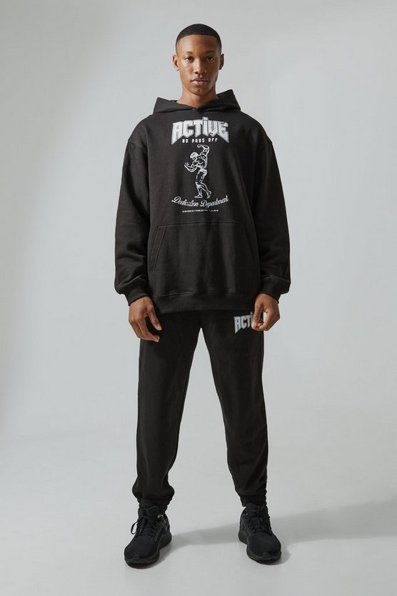 Oversize Man Active Trainingsanzug mit Print und Kapuze