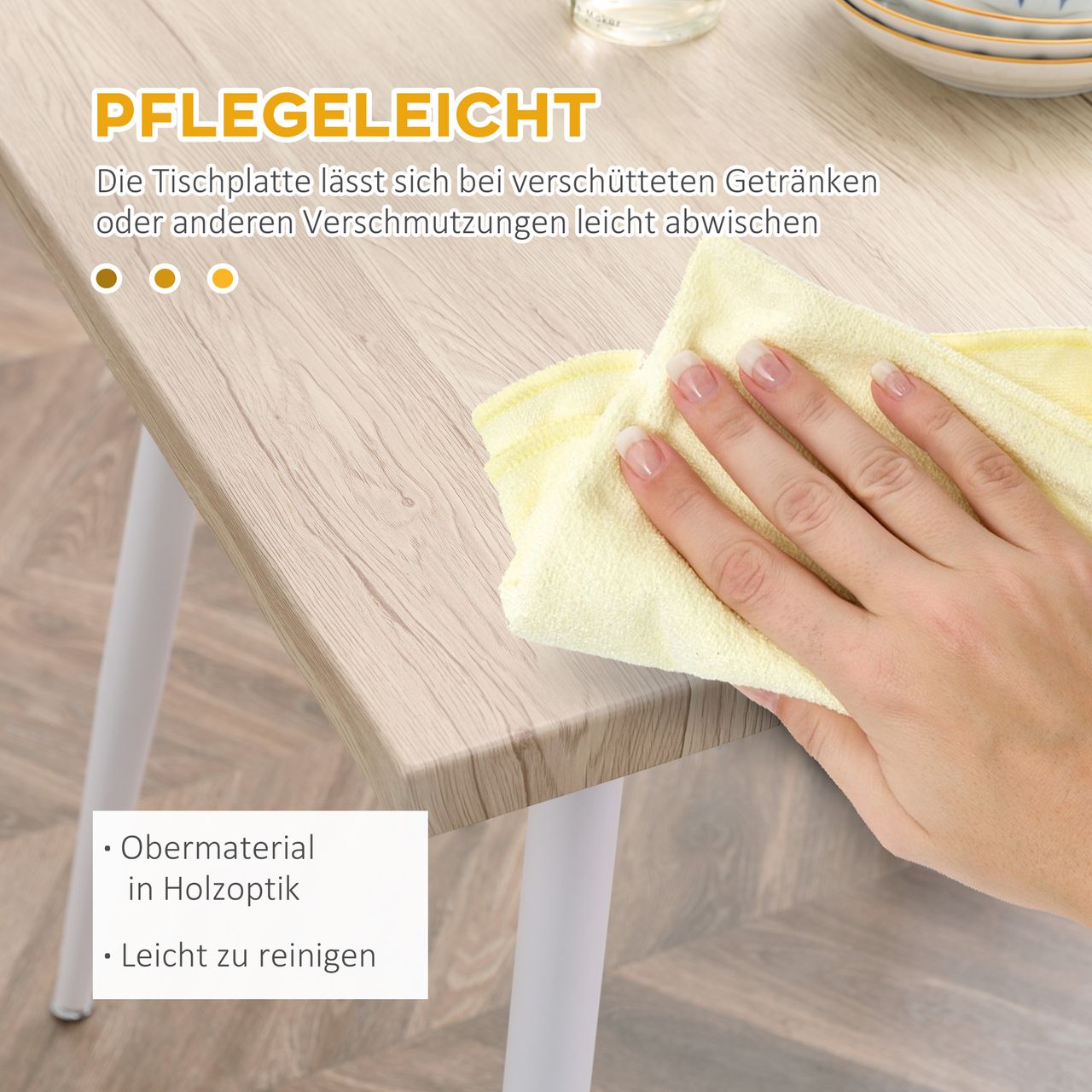 HOMCOM 3-teilige Essgruppe Esszimmergruppe Küchentisch mit Metallgestell Sitzgruppe Esstisch Set Holzmaserung MDF, Metall, Nautr Weiß mit 1 Tisch   2 Stühlen