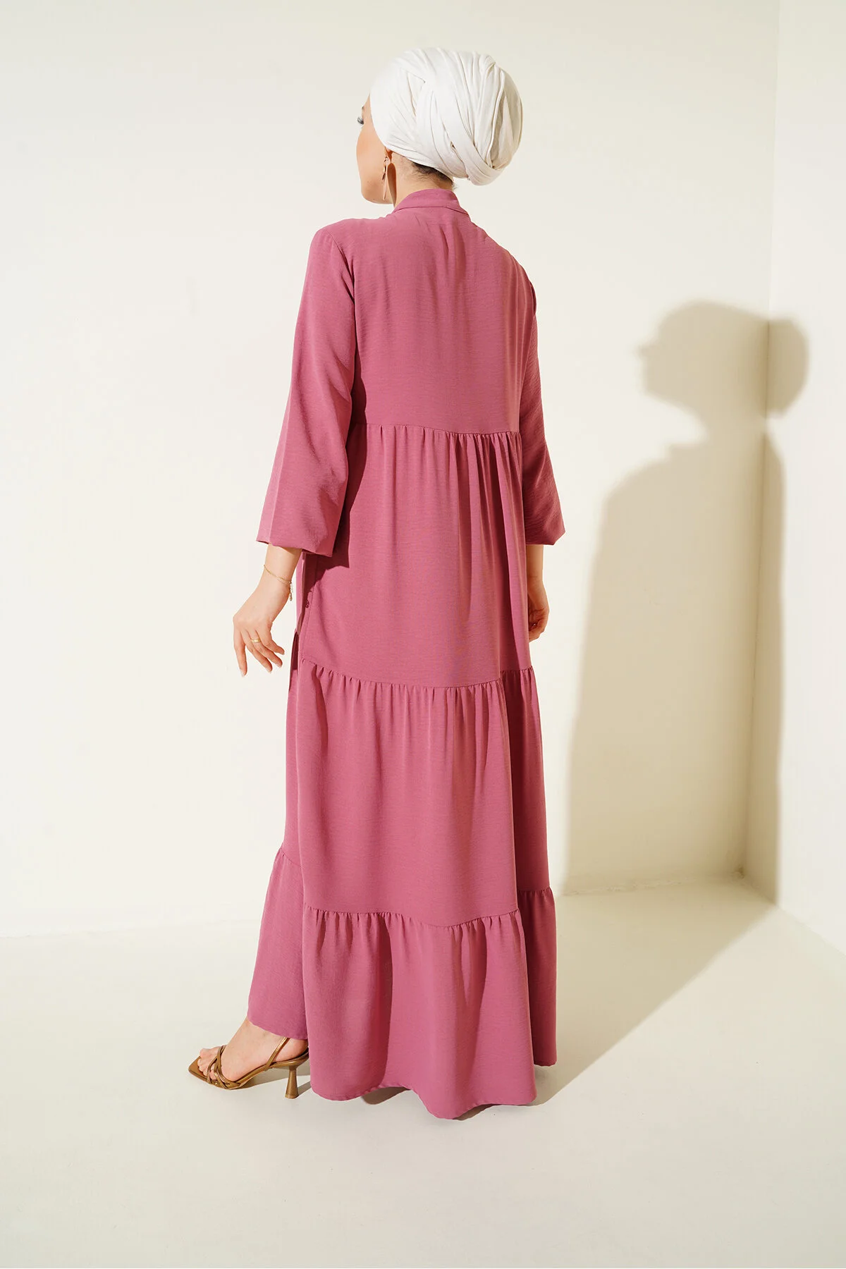 Bigdart  1627 Hijab-Kleid zum Schnüren mit Kragen – Getrocknete Rose