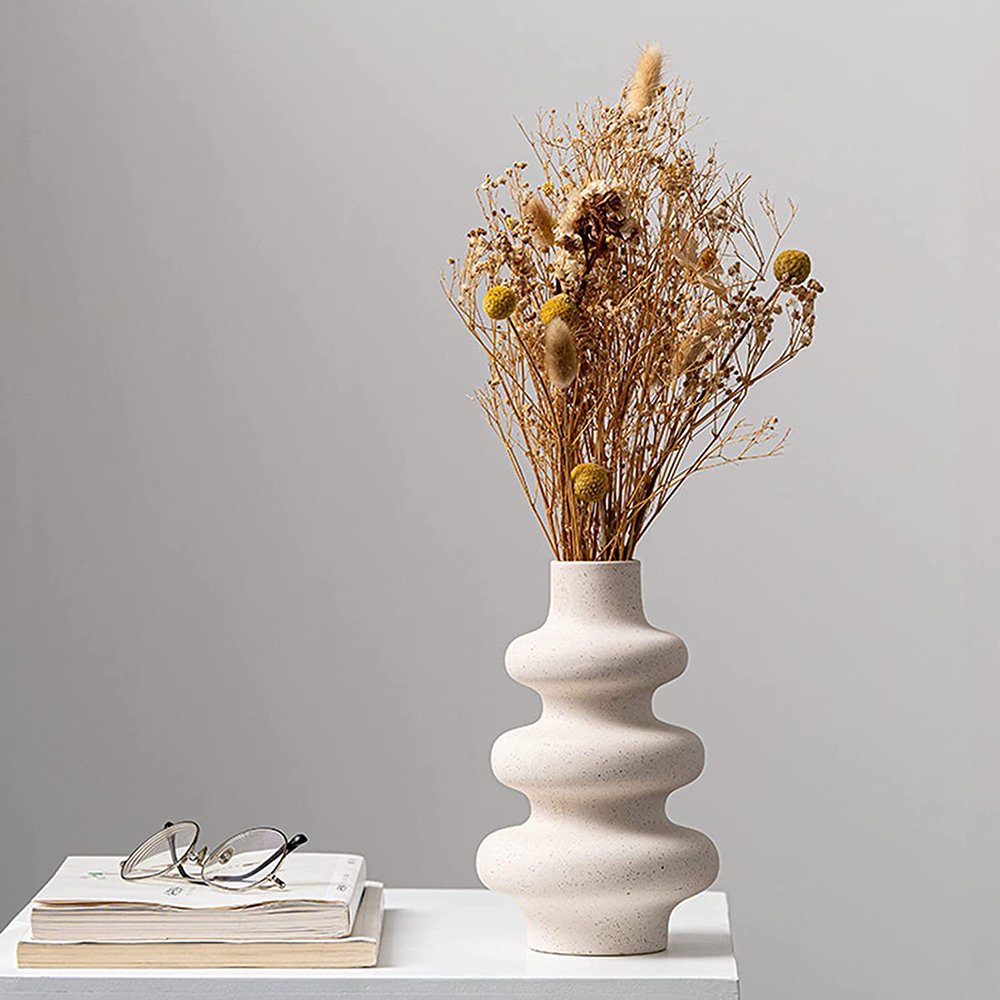 zggzerg Dekovase Vase Für Pampasgras Beige, Spiral Geformter Mit Loch Keramik Vase