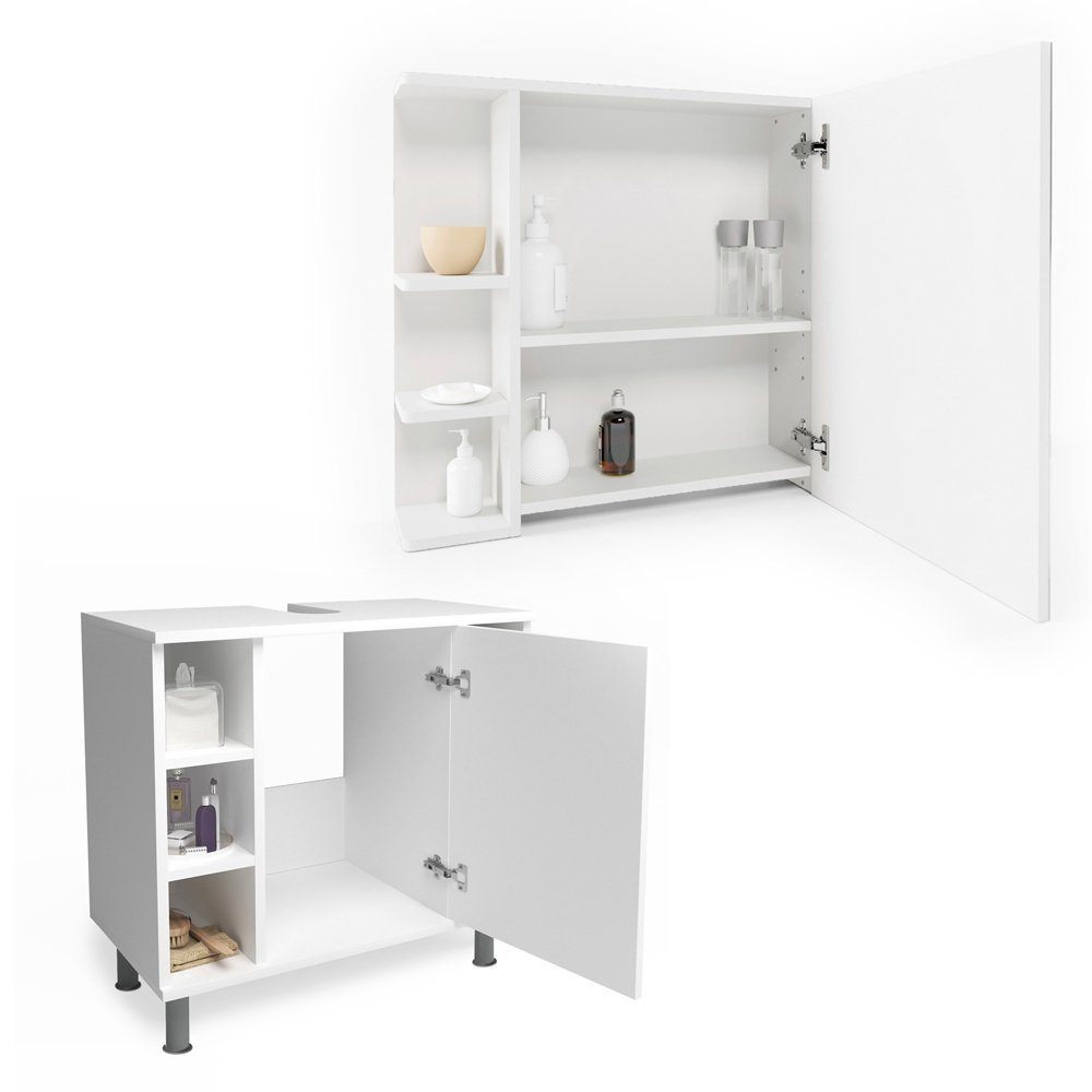 Vicco Badmöbel-Set Badezimmerset FYNN Weiß Set 1, (2-er Set, 4-St., 4-er Set)