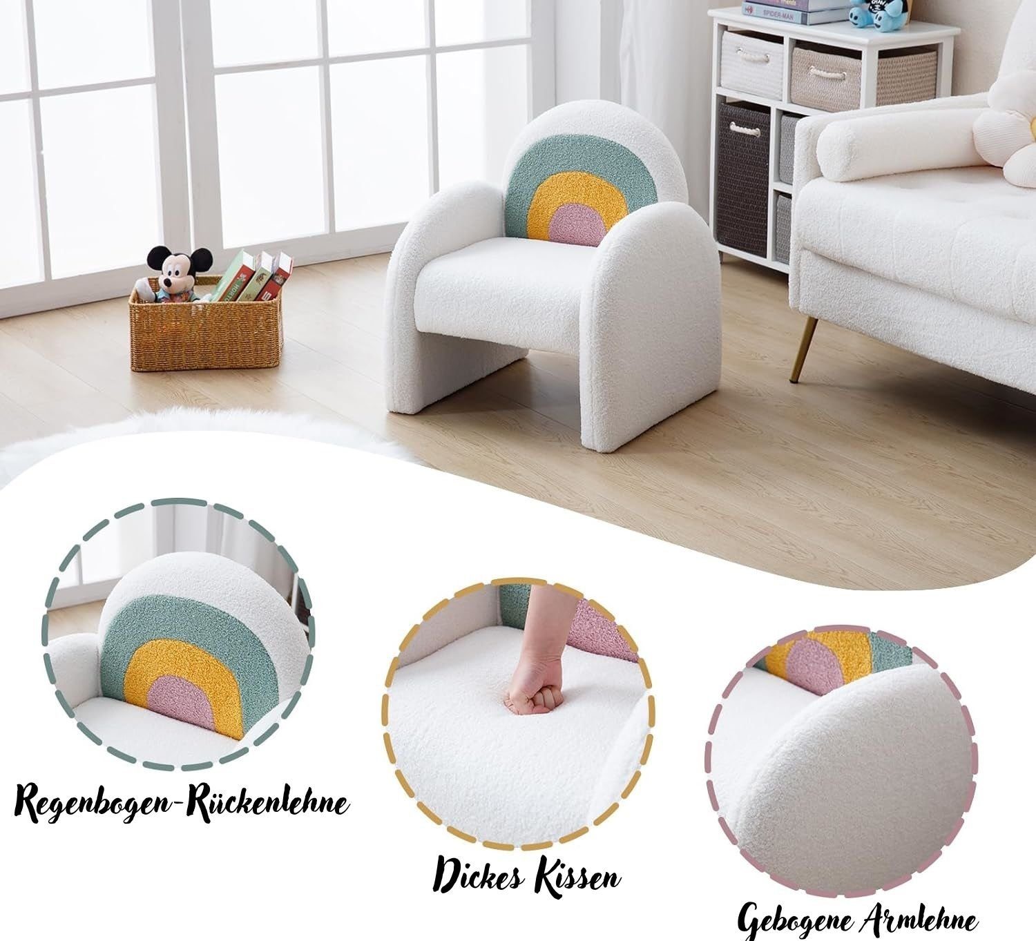 WAHSON OFFICE CHAIRS Kindersessel aus Teddystoff gepolsterter Kinderstuhl mit Armlehne Kindercouch