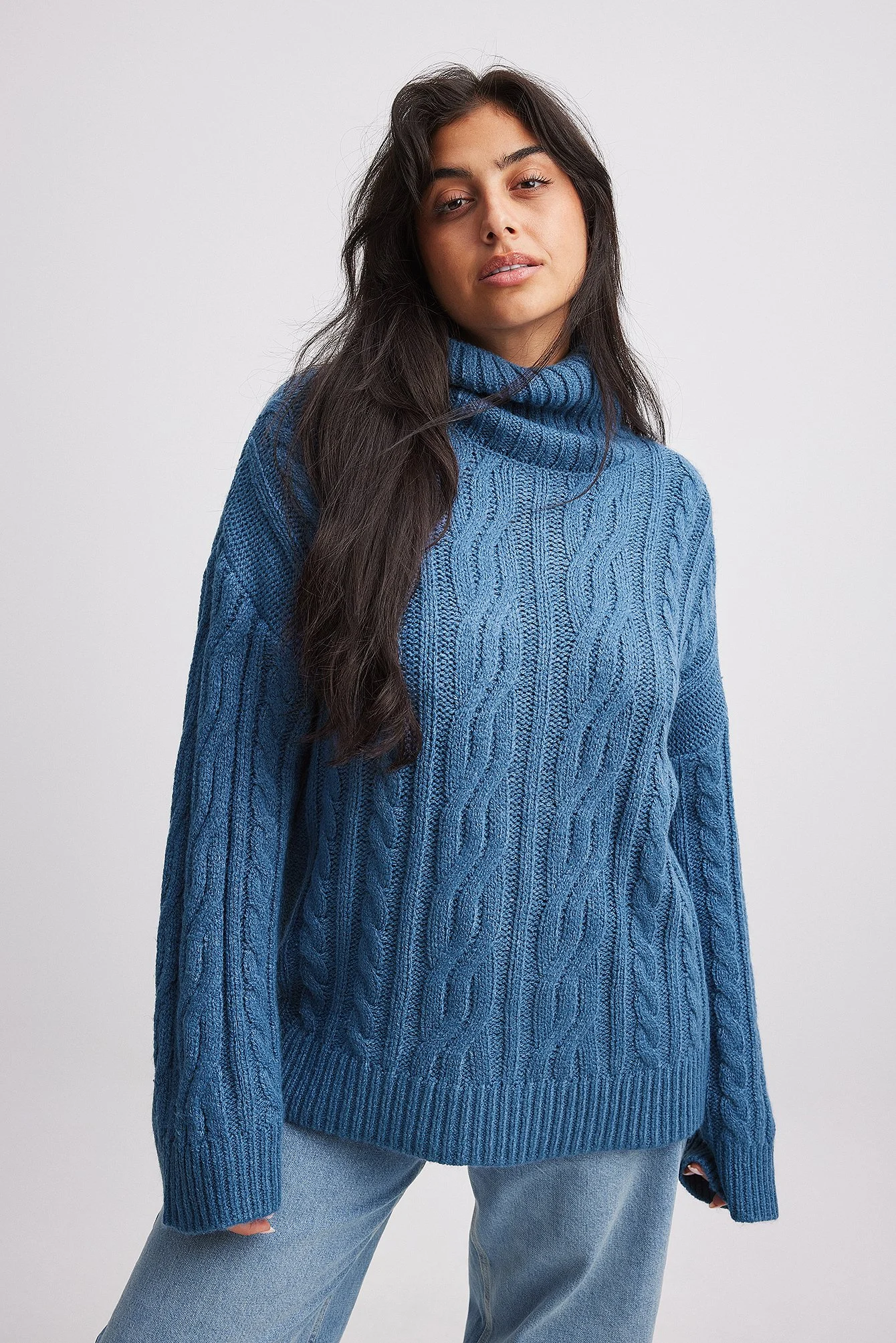 Strickpullover mit Zopfmuster und Rollkragen