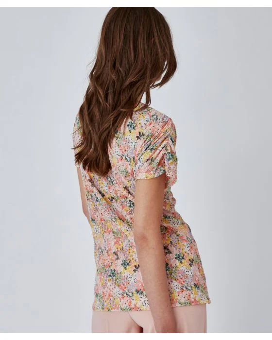 Tee-shirt résille imprimé fleurs