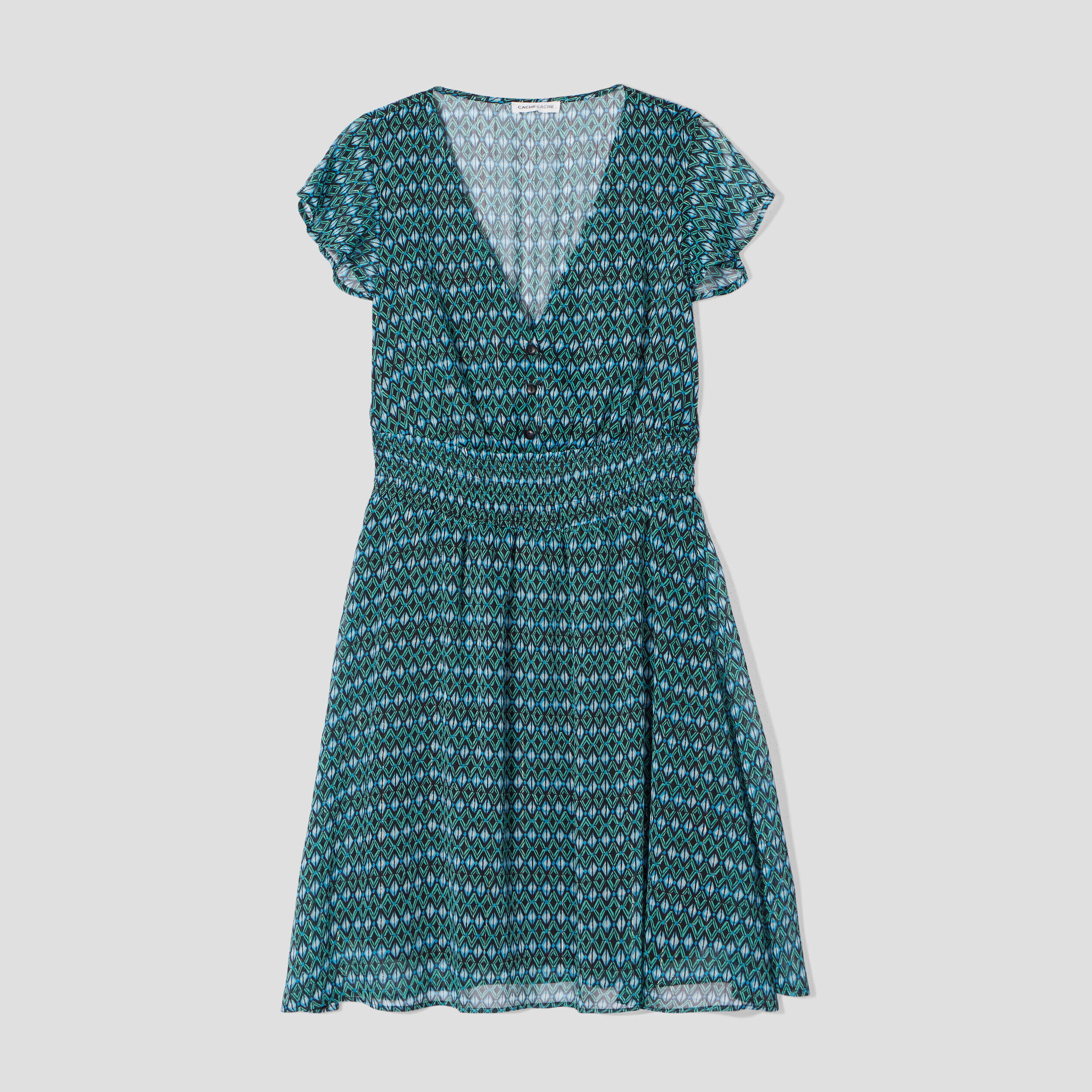 Robe évasée manches courtes bleu femme | Cache Cache