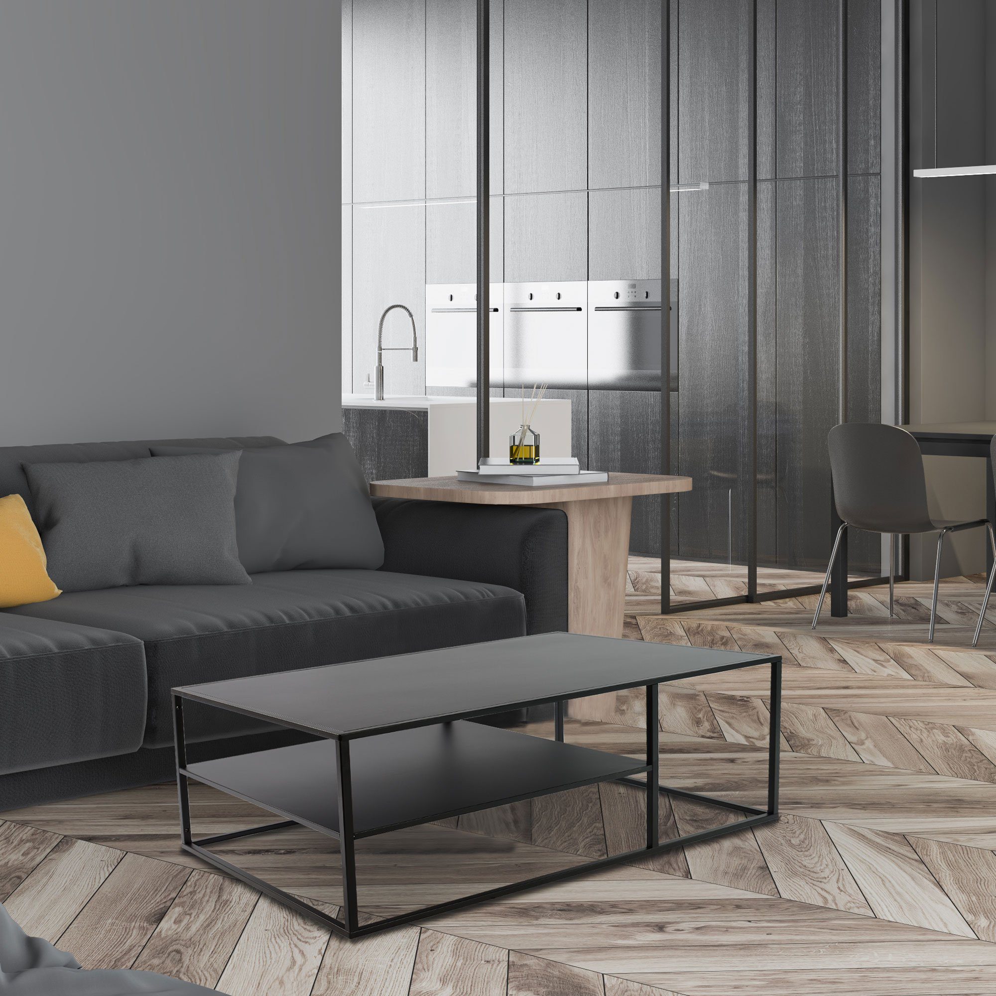 osoltus Raumteiler osoltus cube Industrie Stil Couchtisch Stahl schwarz 90x60x45cm
