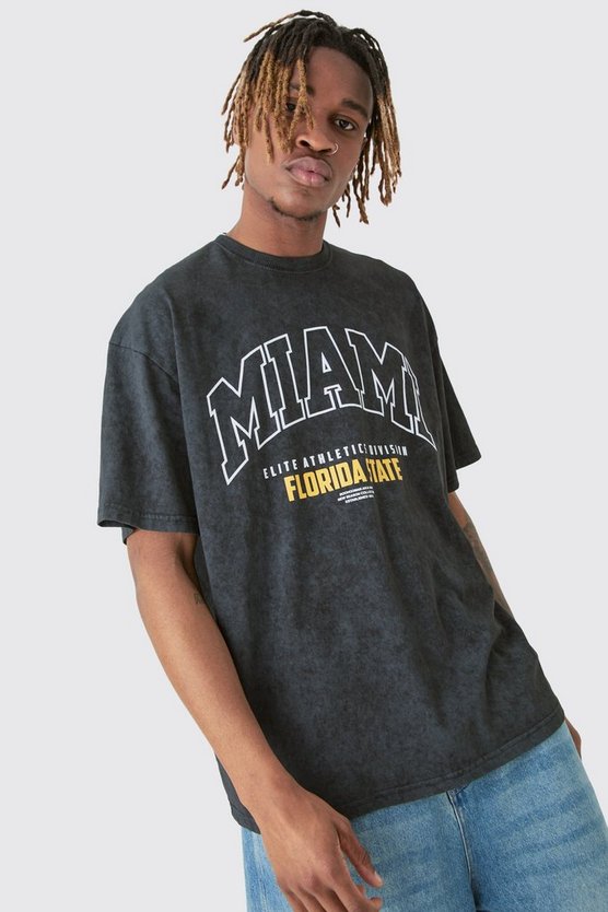 Tall T-Shirt mit Acid-Waschung und Miami-Print