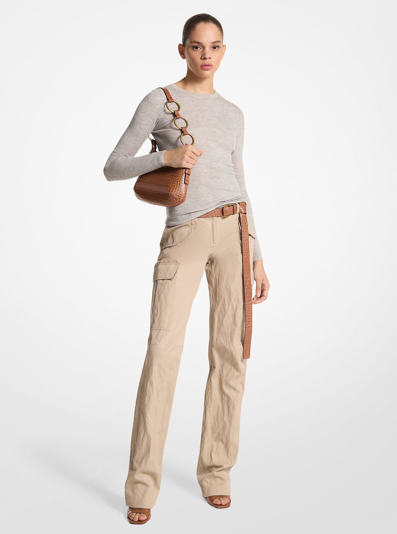 Pantaloni cargo in gabardine di cotone stropicciato - SABBIA