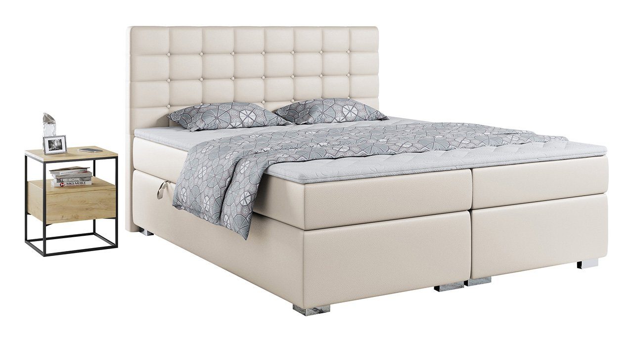 MKS MÖBEL Boxspringbett SUSAN, Doppelbett mit Multipocket-Matratze, Topper-Polsterbett mit Bettkasten