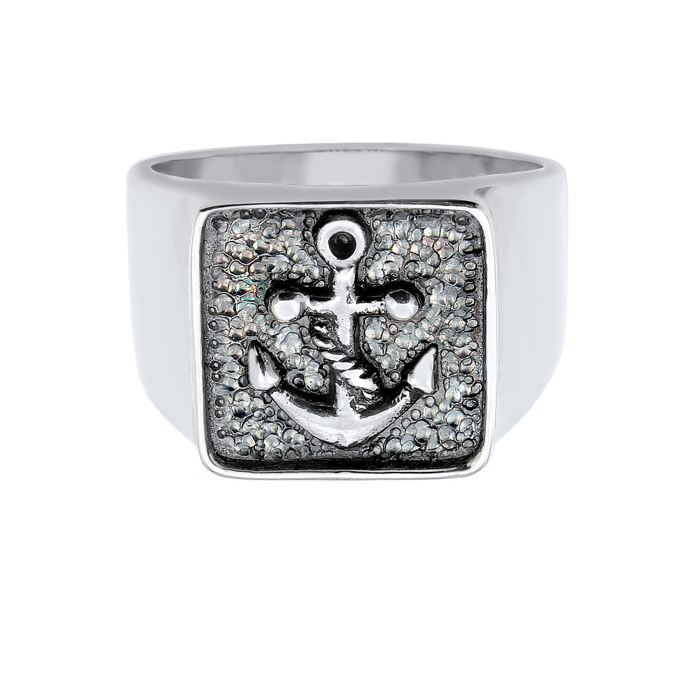 KUZZOI KUZZOI Bague Hommes sceau ancre basique en argent sterling 925 oxydé Bague